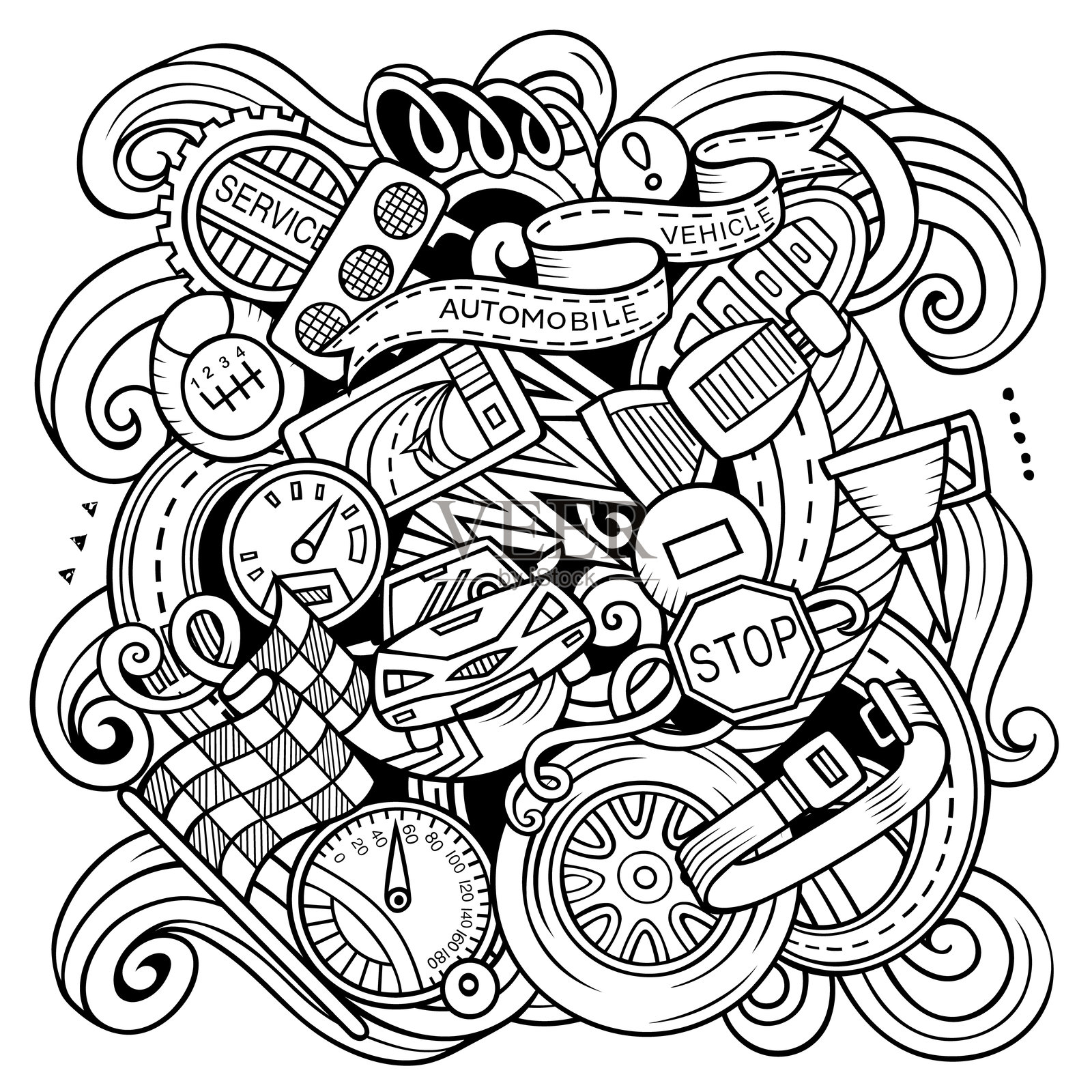 汽车服务卡通矢量涂鸦插图插画图片素材