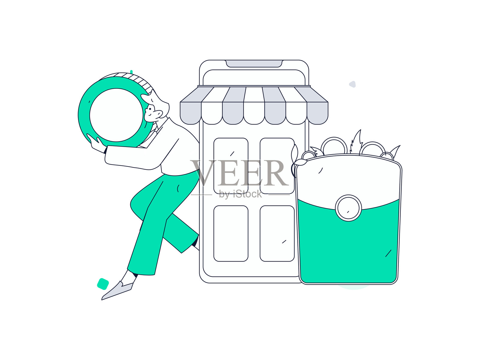 假日购物的人们进行电子商务在线购物的扁平矢量概念手绘插图插画图片素材