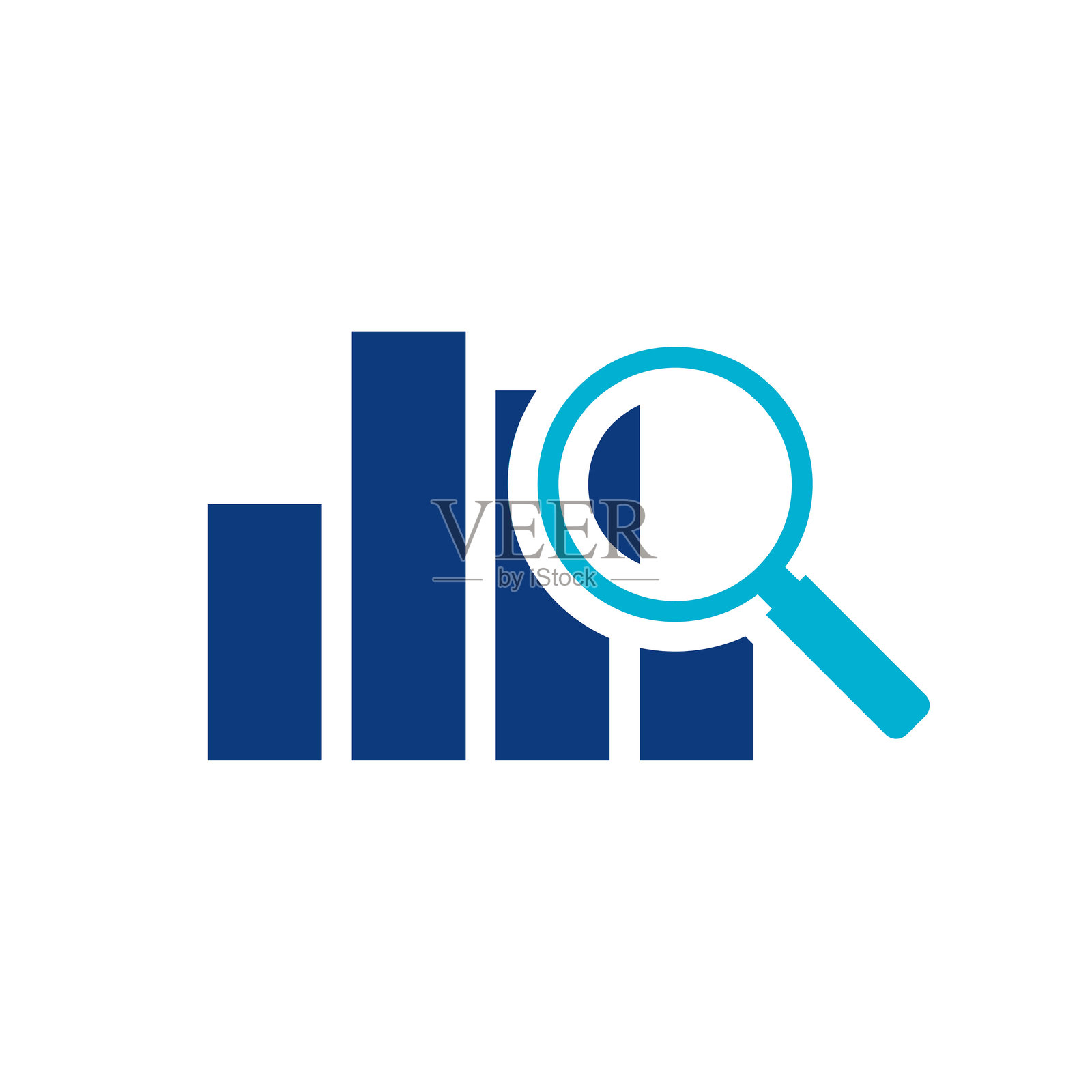 数据分析图表，带有条形图和放大镜插画图片素材