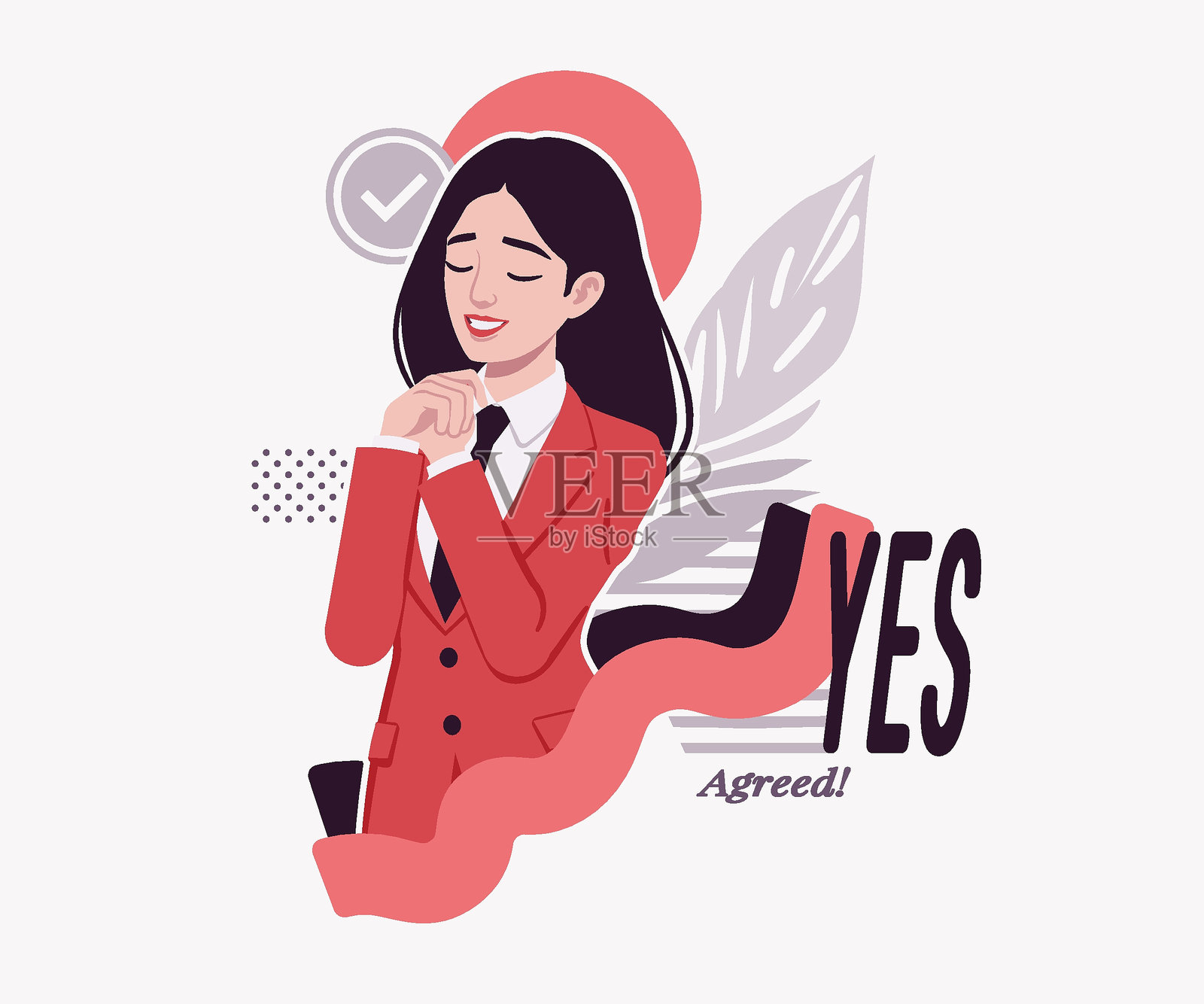 雄心勃勃的棕发女商人同意接受的姿势插画图片素材