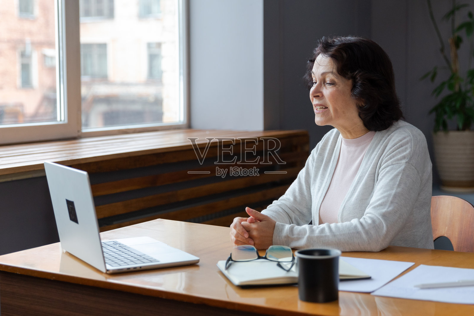 老年女性使用笔记本电脑照片摄影图片