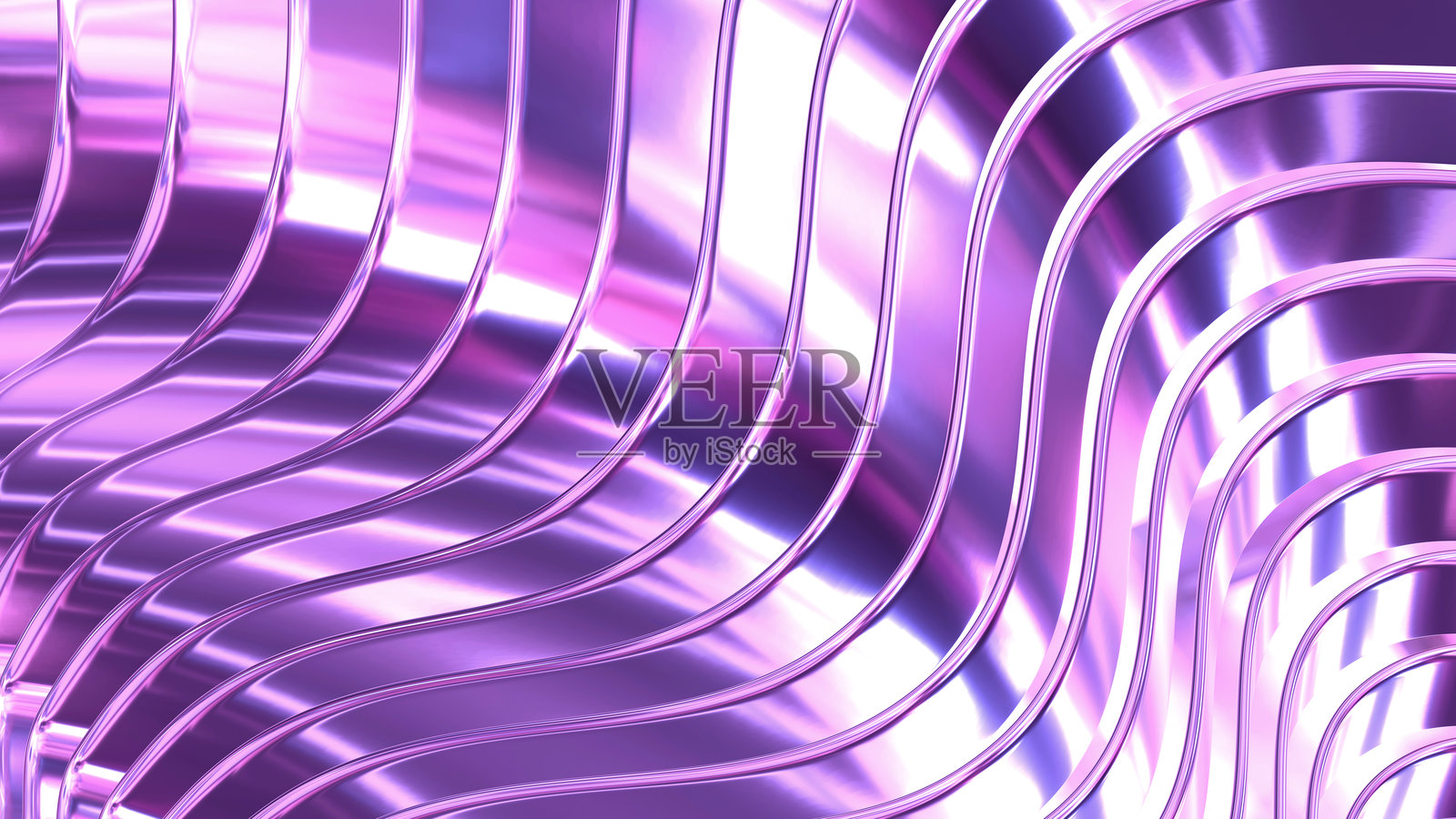 紫色金属背景条纹 3D 波浪图案，优雅的抽象条纹图案壁纸。照片摄影图片