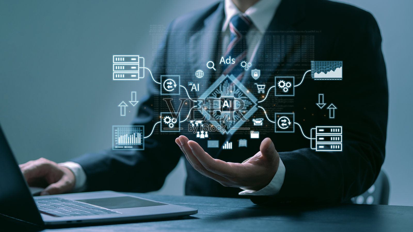 企业正在利用人工智能分析与金融、大数据、复杂绩效测量、广告分析、医学和前沿商业分析相关的数据。照片摄影图片