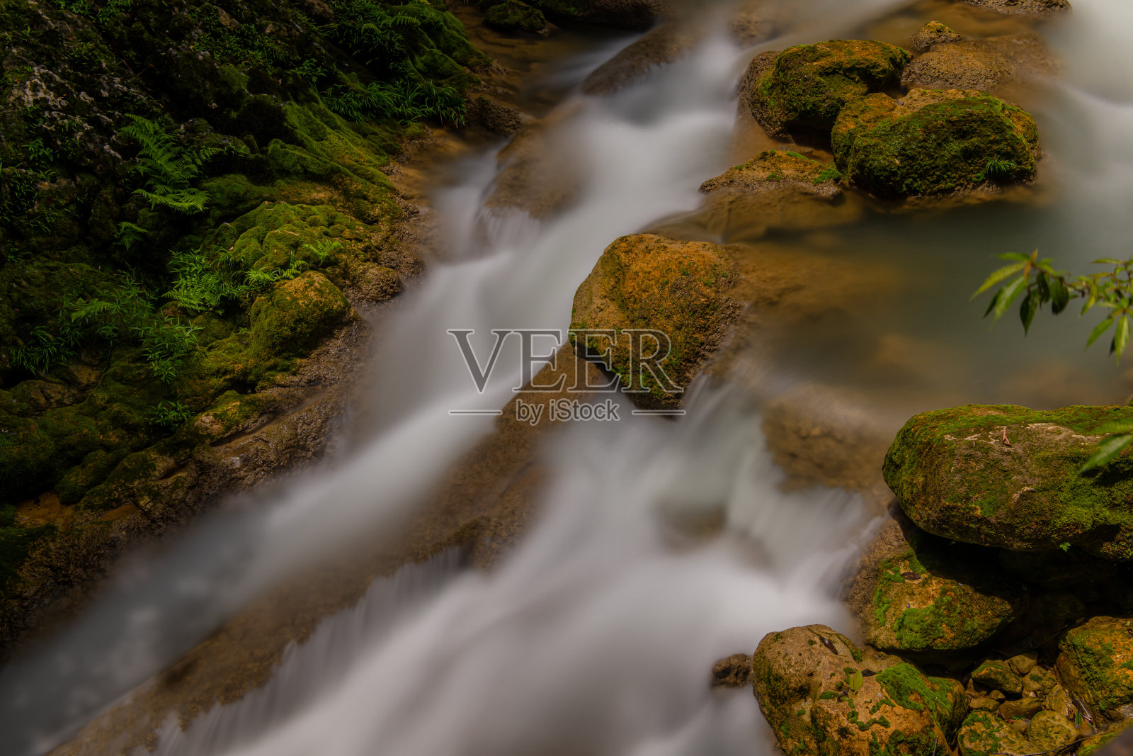 中国小七孔风景区河流中的水流过岩石照片摄影图片