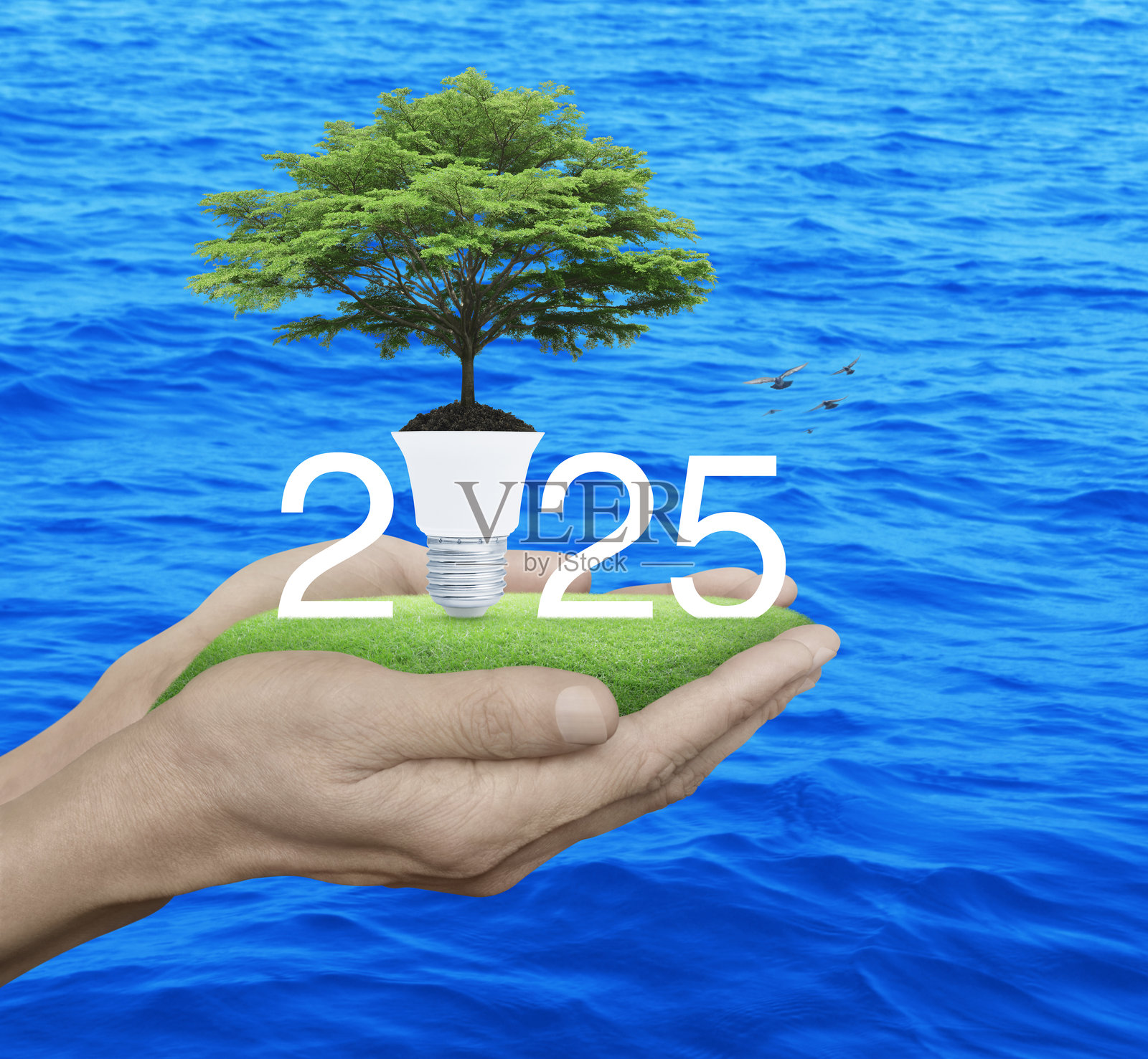 2025年新年快乐，绿色生态与节能理念照片摄影图片