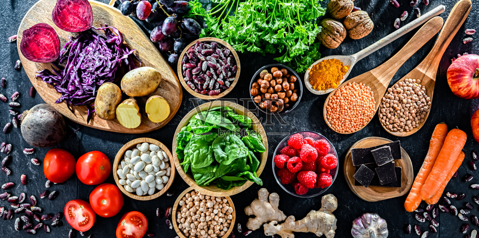 富含抗氧化剂的食物。健康饮食照片摄影图片