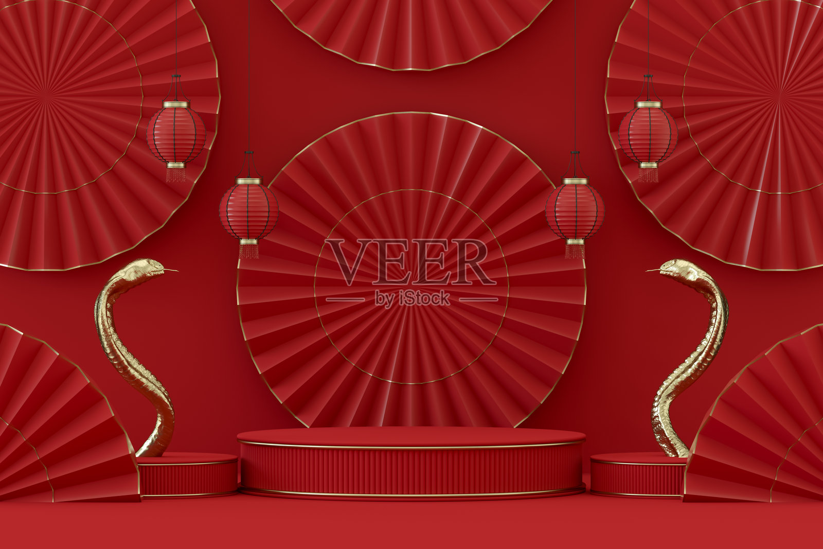 2025年春节，蛇年，空的产品展示讲台照片摄影图片