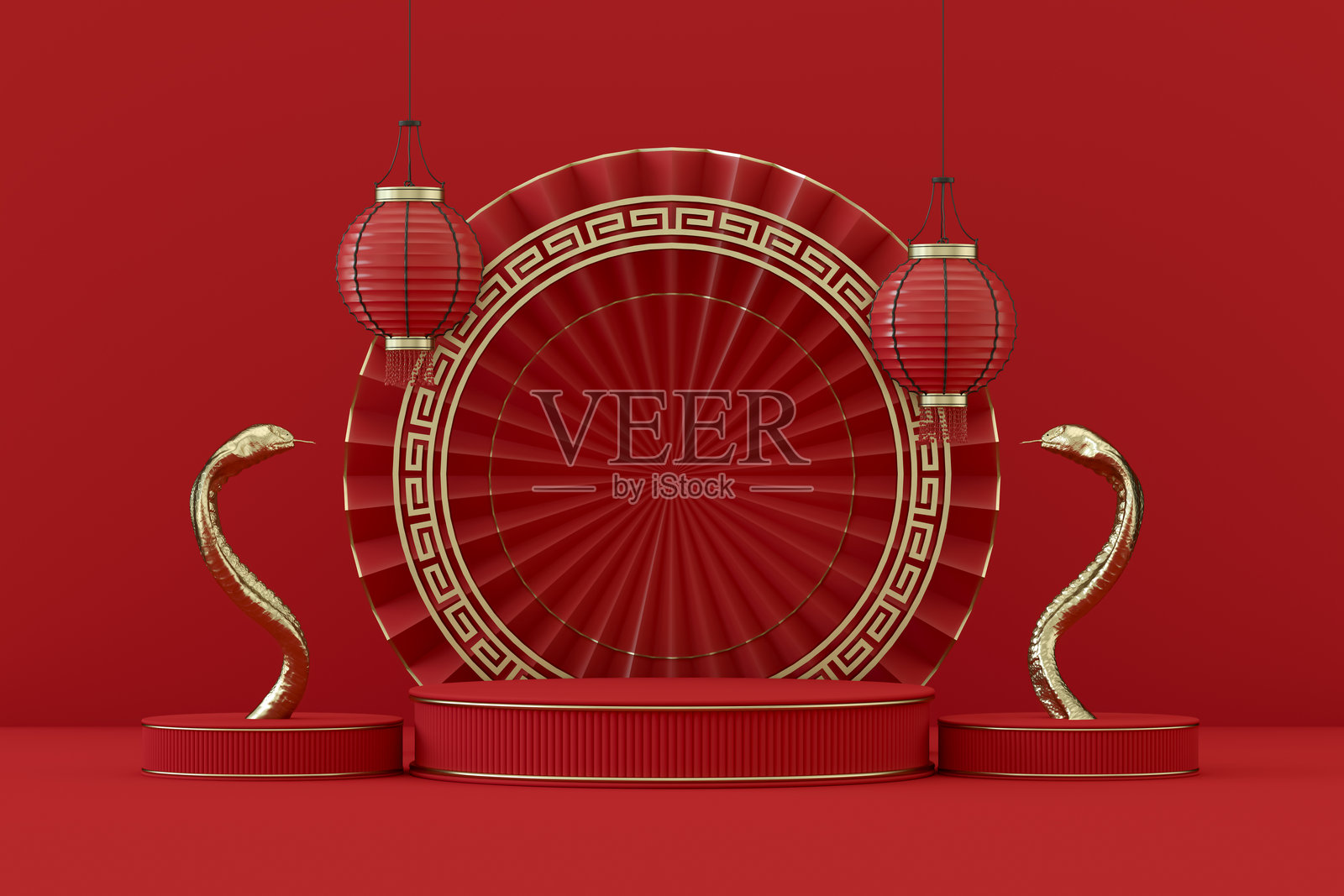 2025年春节，蛇年，空的产品展示讲台照片摄影图片