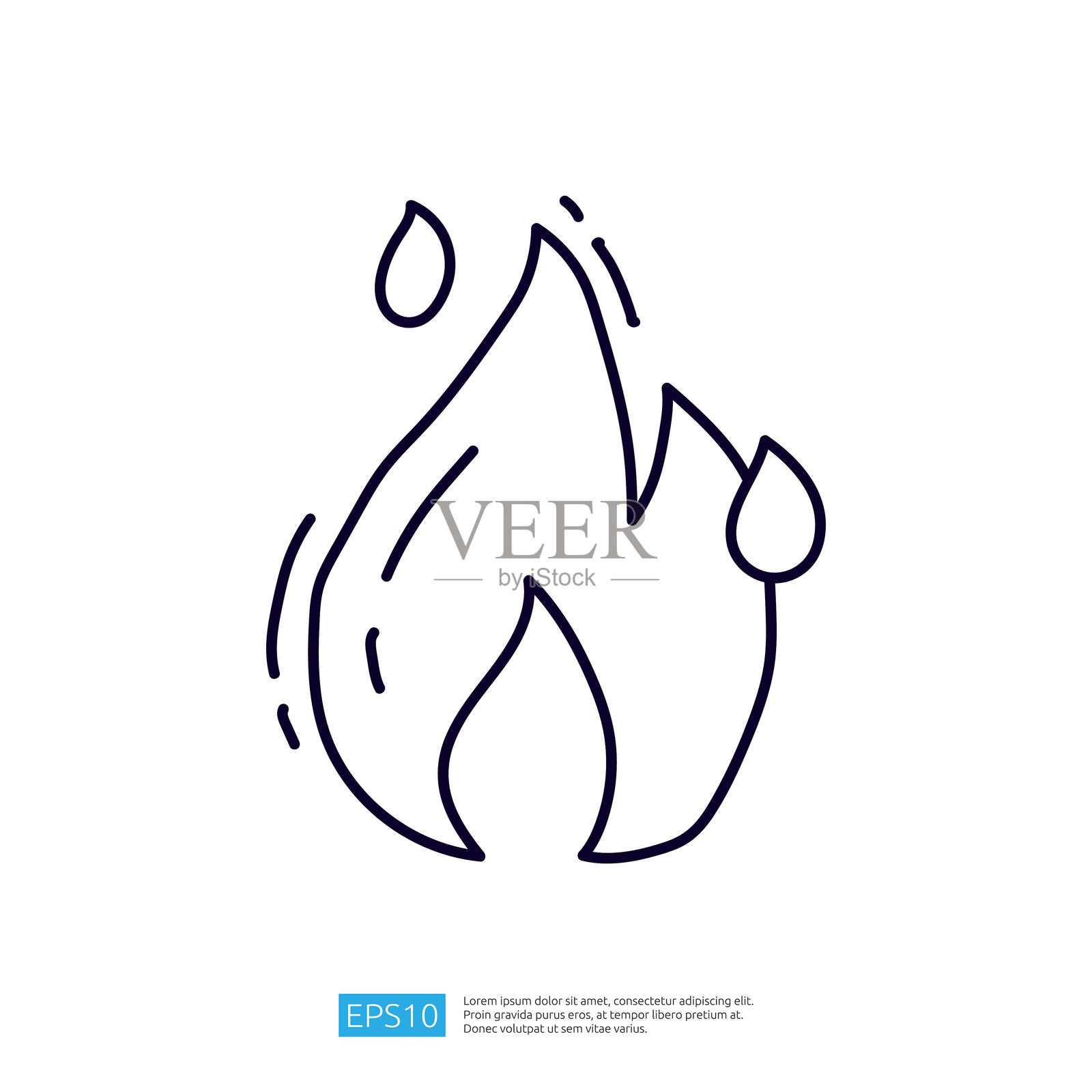 简单的火焰线条图，带有水滴，代表火或热。适用于各种设计和插图用途。插画图片素材