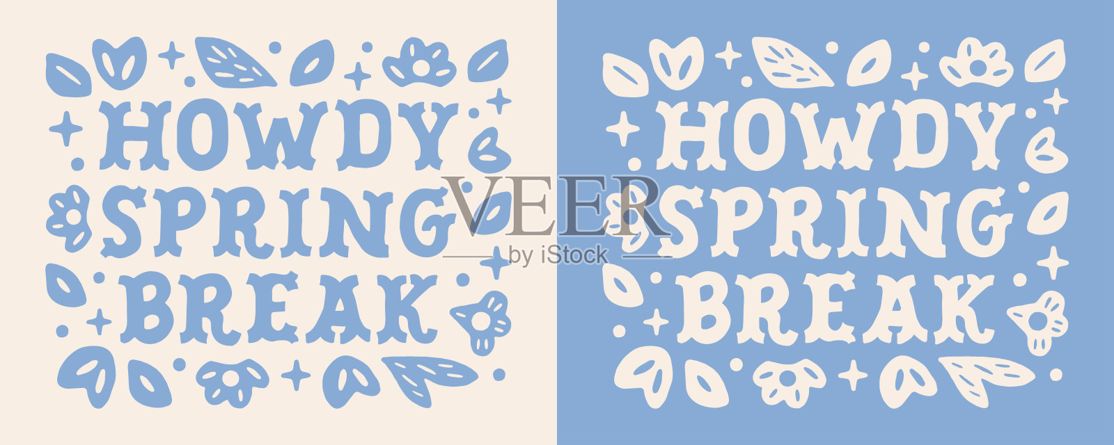 春假问候牛仔女孩花卉美学字母设计学生女孩假期派对T恤复古时尚西部风格女孩青春蓝色剪贴文件插画图片素材