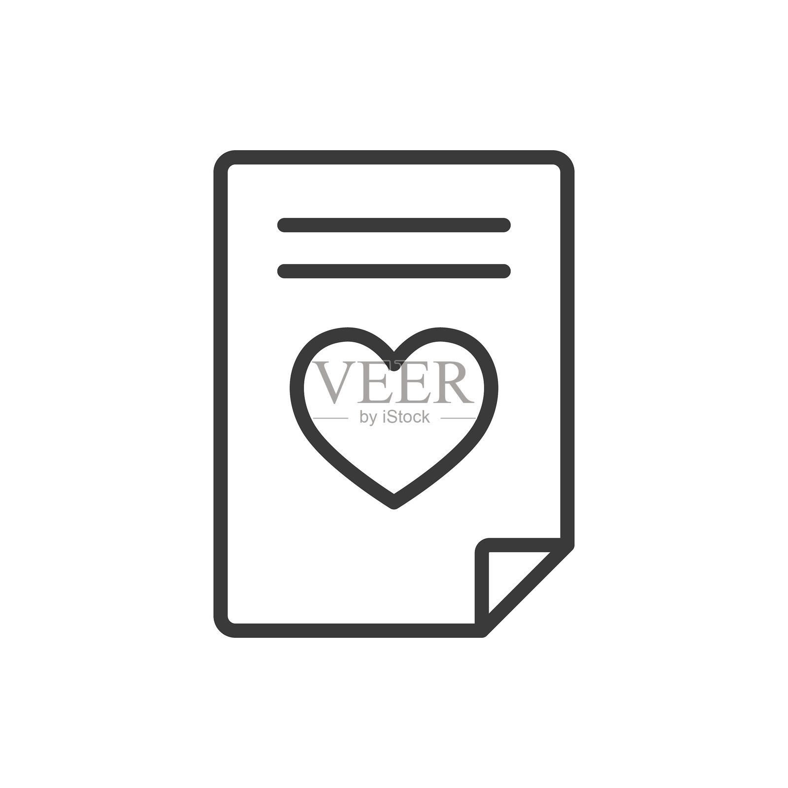 慈善文档图标，线条设计。慈善、文档、纸张、支持、捐赠、心形、组织，白色背景矢量图。可编辑的慈善文档图标。插画图片素材