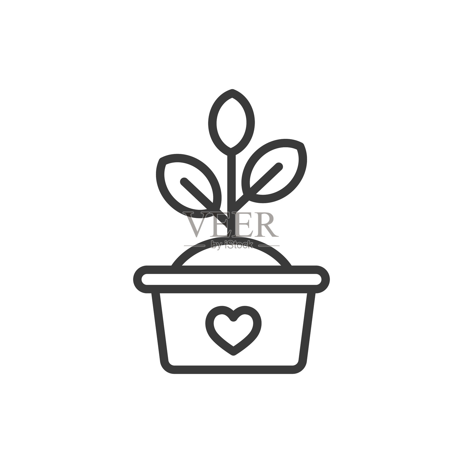 慈善植物，线条设计图标。慈善、植物、成长、捐赠、绿色、关怀、环境，白色背景矢量图。可编辑的慈善植物图标。插画图片素材