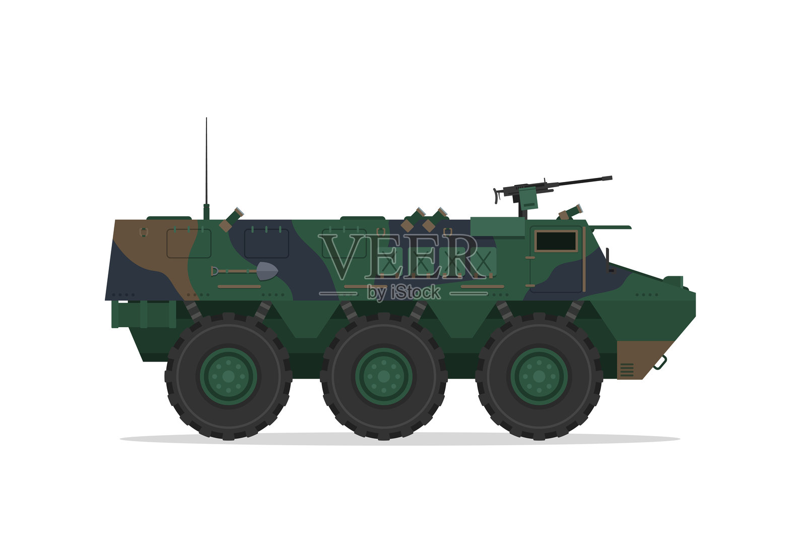 装甲运兵车。扁平风格插图的矢量元素。白色背景上的侧视图APC。军事车辆插画图片素材
