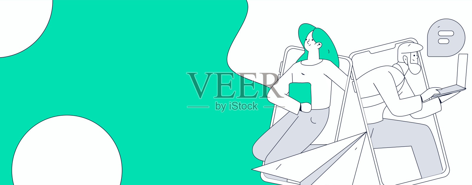 虚拟角色社交沟通概念商业扁平矢量手绘插图插画图片素材