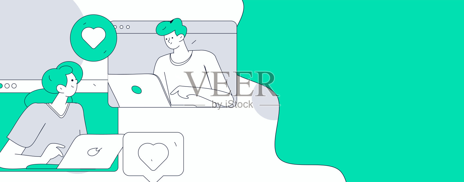 平面矢量插图展示商务人士在工作场景中操作插画图片素材