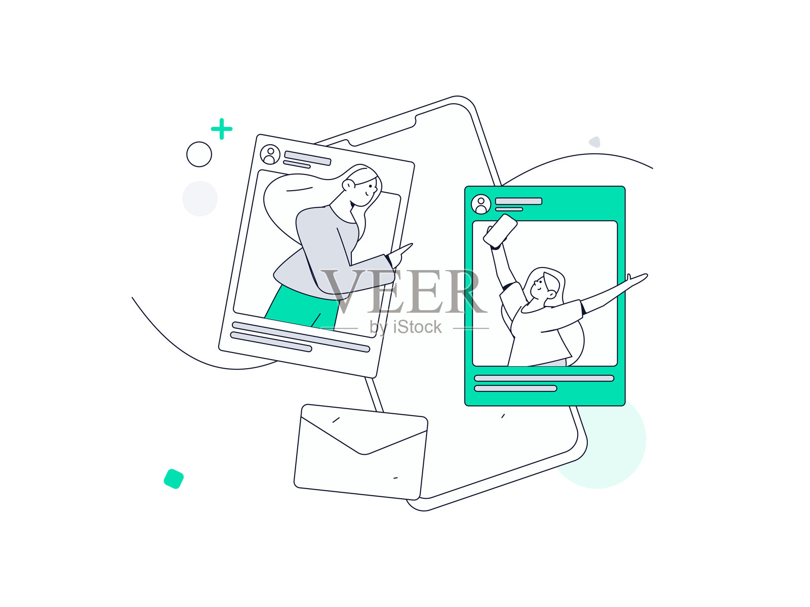 虚拟角色社交沟通概念商业扁平矢量手绘插图插画图片素材