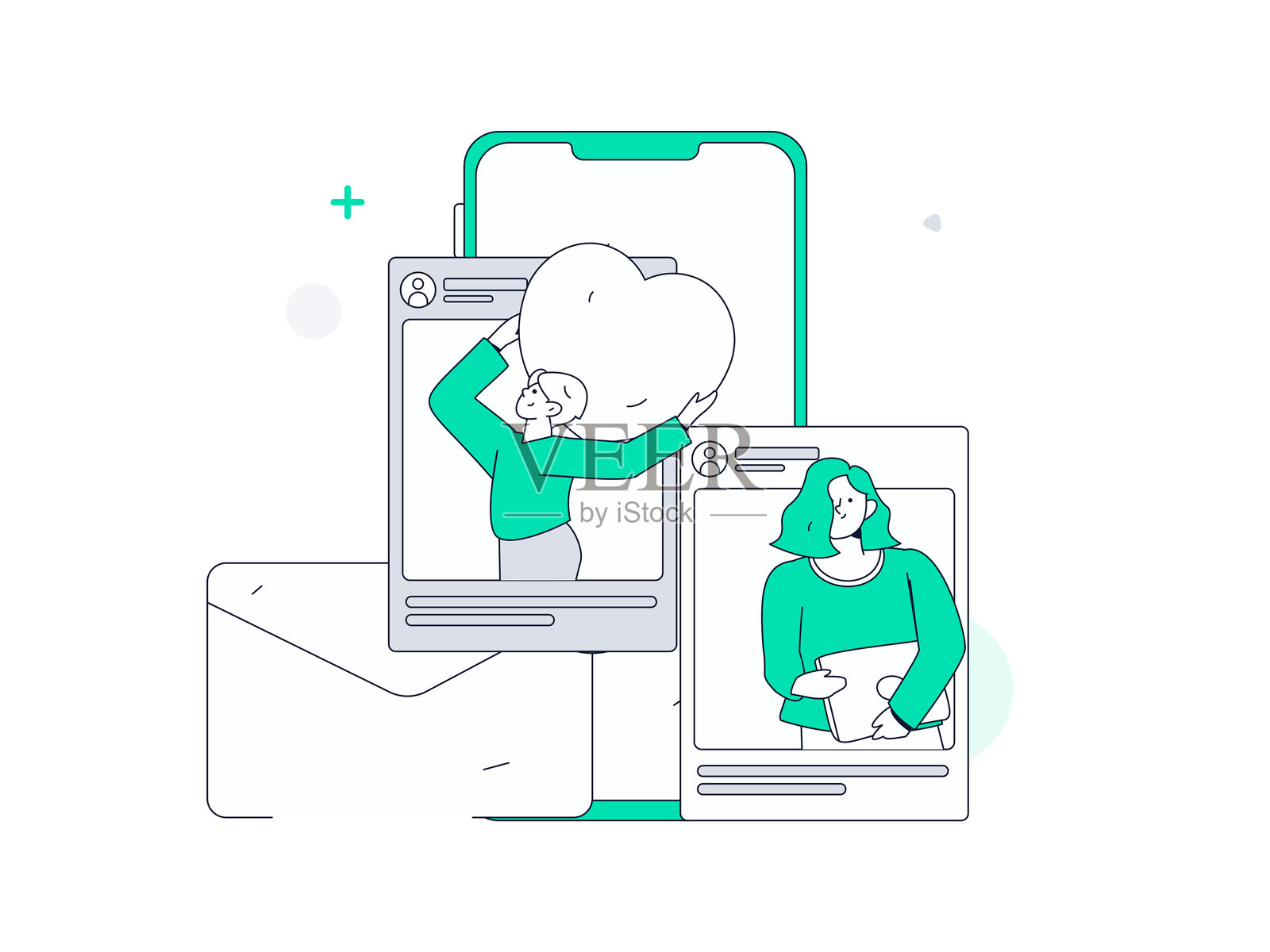 虚拟角色社交沟通概念商业扁平矢量手绘插图插画图片素材