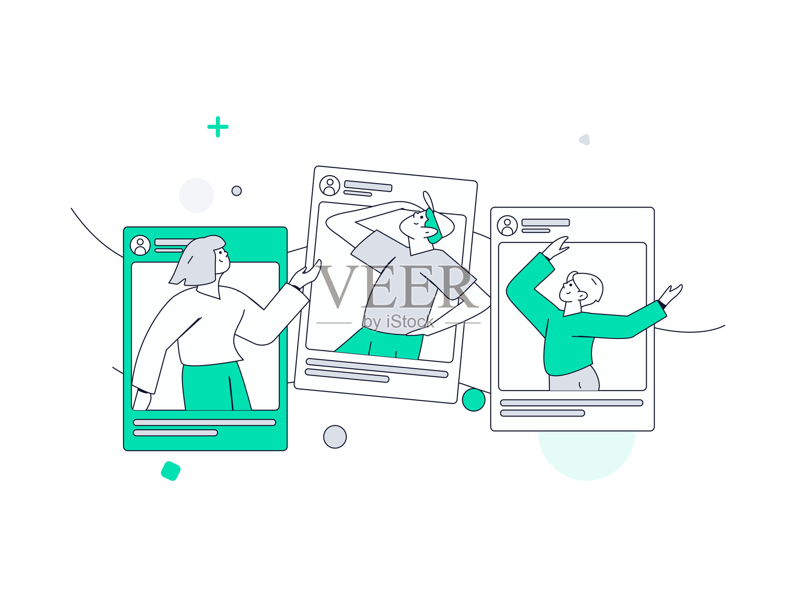 虚拟角色社交沟通概念商业扁平矢量手绘插图插画图片素材