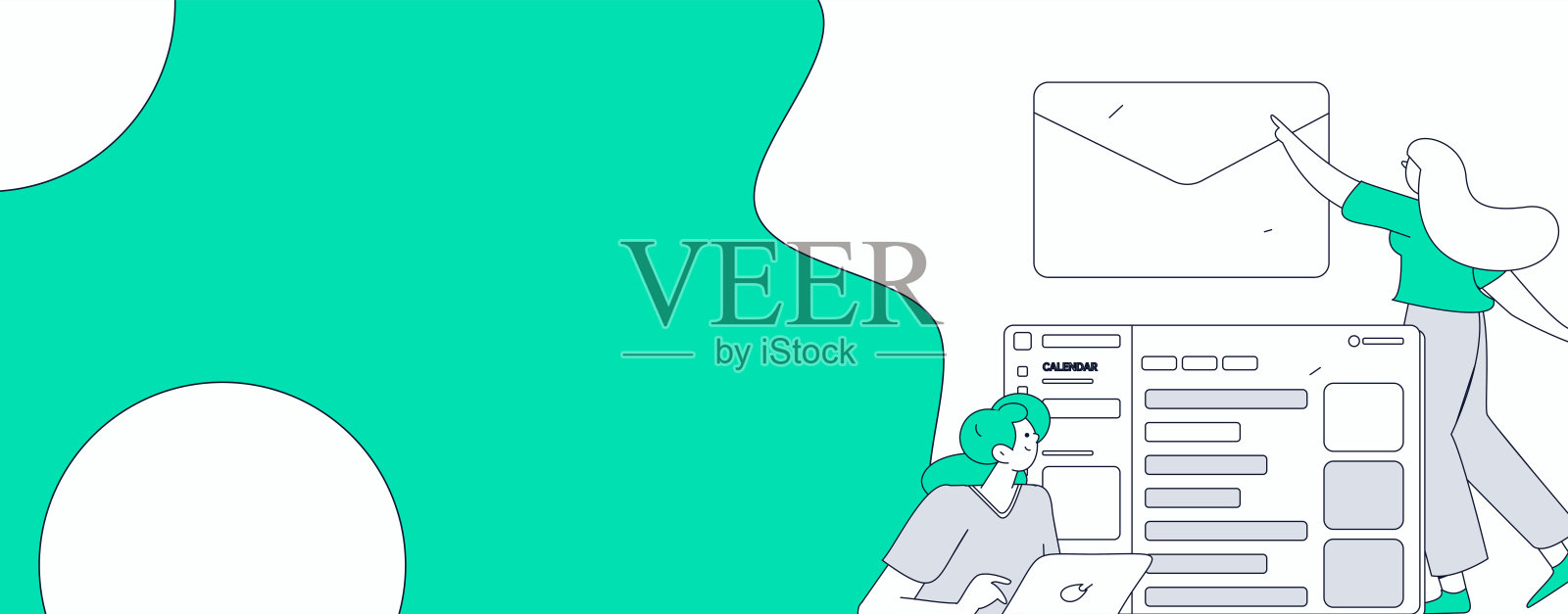 平面矢量插图展示商务人士在工作场景中操作插画图片素材