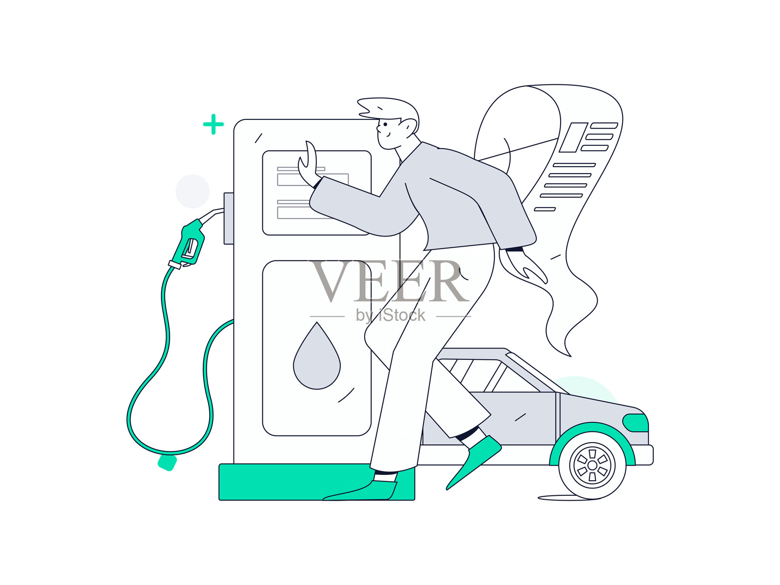 手绘插图：人们在加油时获得折扣的互联网操作插画图片素材