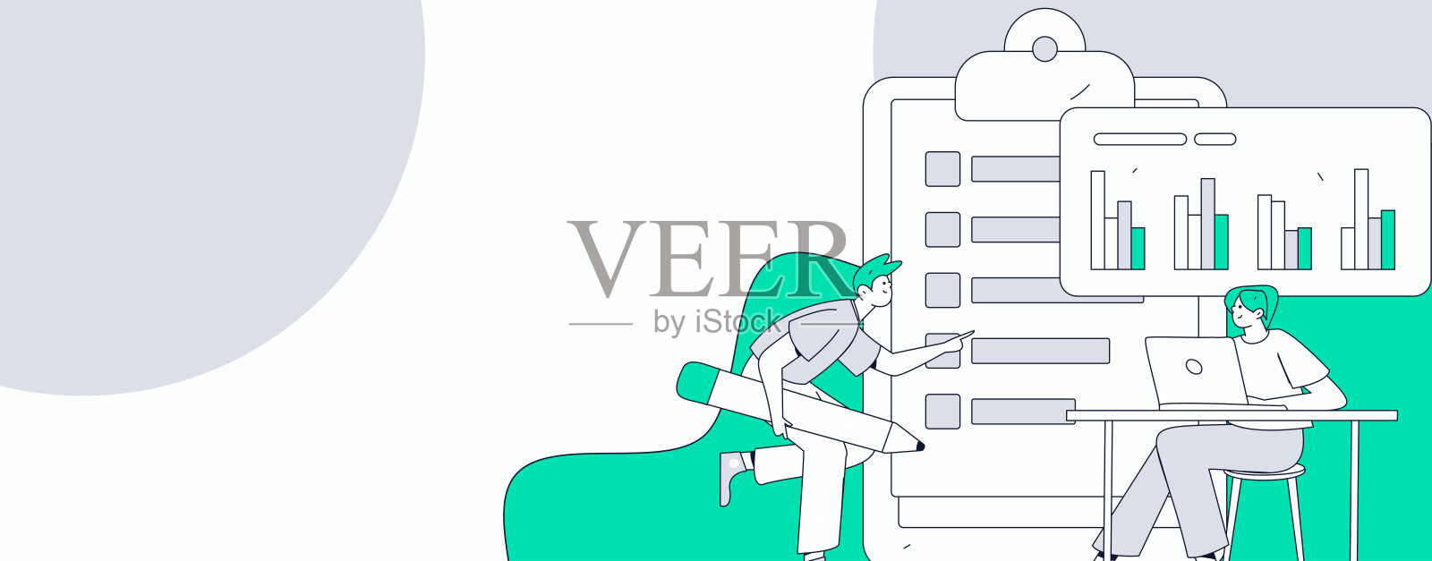平面矢量插图展示商务人士在工作场景中操作插画图片素材