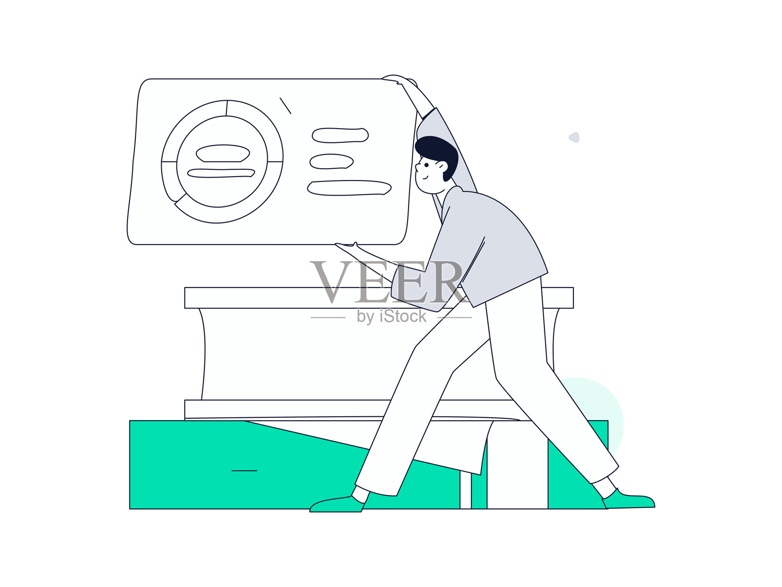 平面矢量插图展示商务人士在工作场景中操作插画图片素材