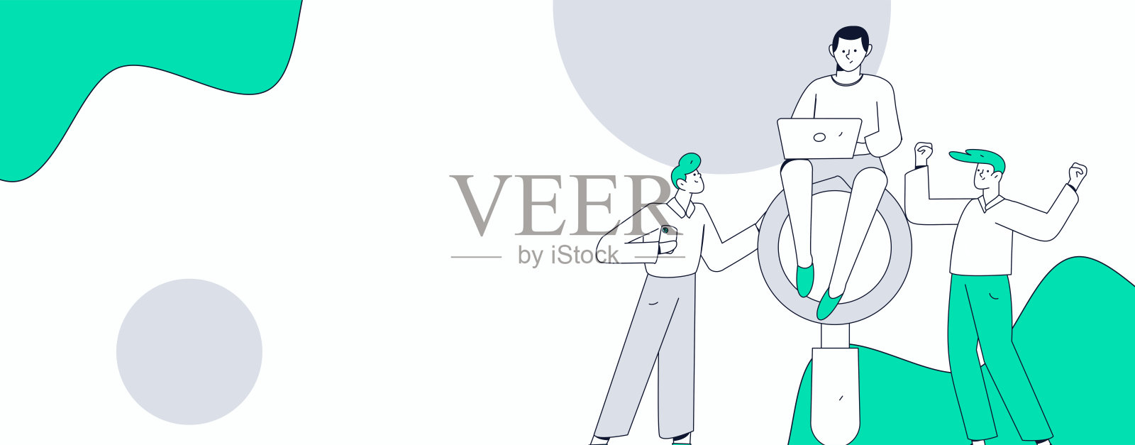 平面矢量插图展示商务人士在工作场景中操作插画图片素材