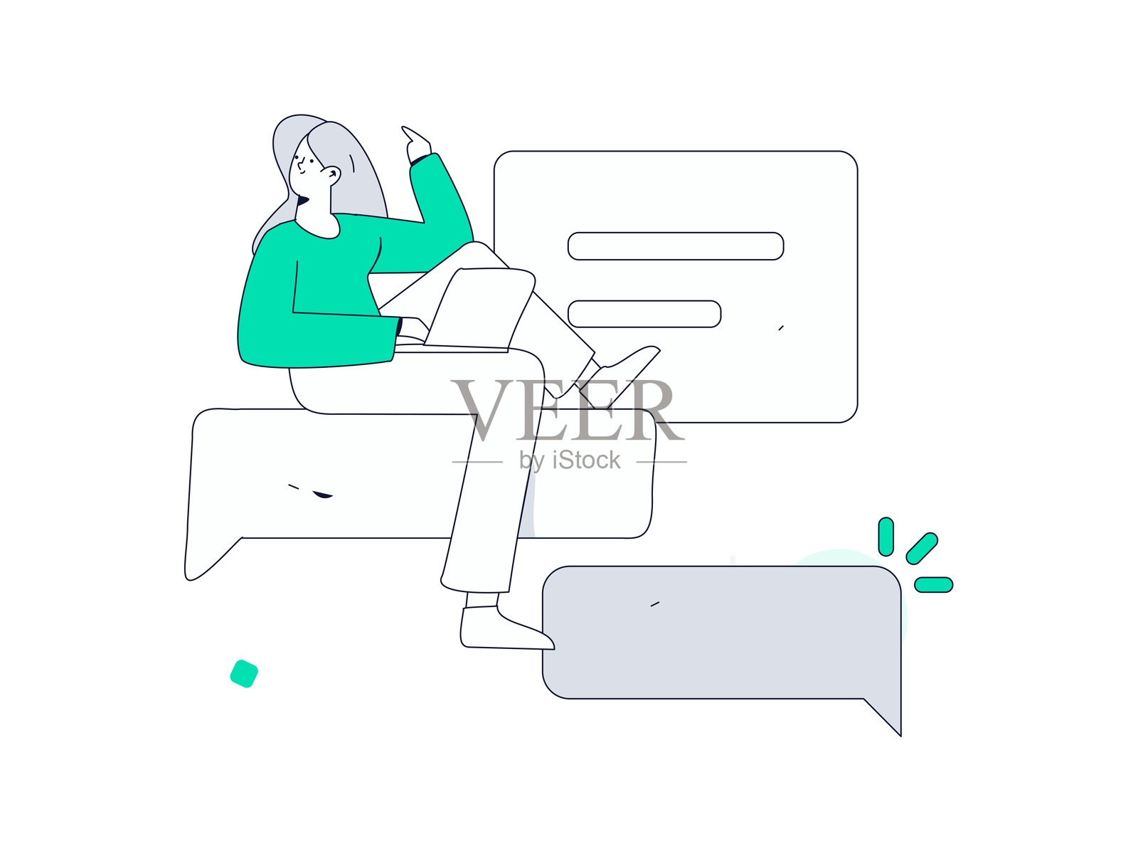 平面矢量插图展示商务人士在工作场景中操作插画图片素材