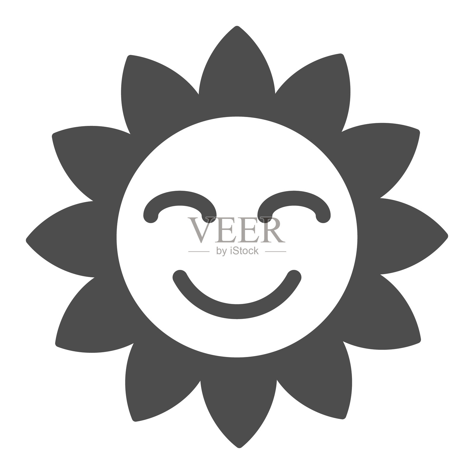 向日葵实心图标，母亲节概念。矢量图形。白色背景上的微笑太阳面孔标志，适用于移动或网页设计的图标。插画图片素材