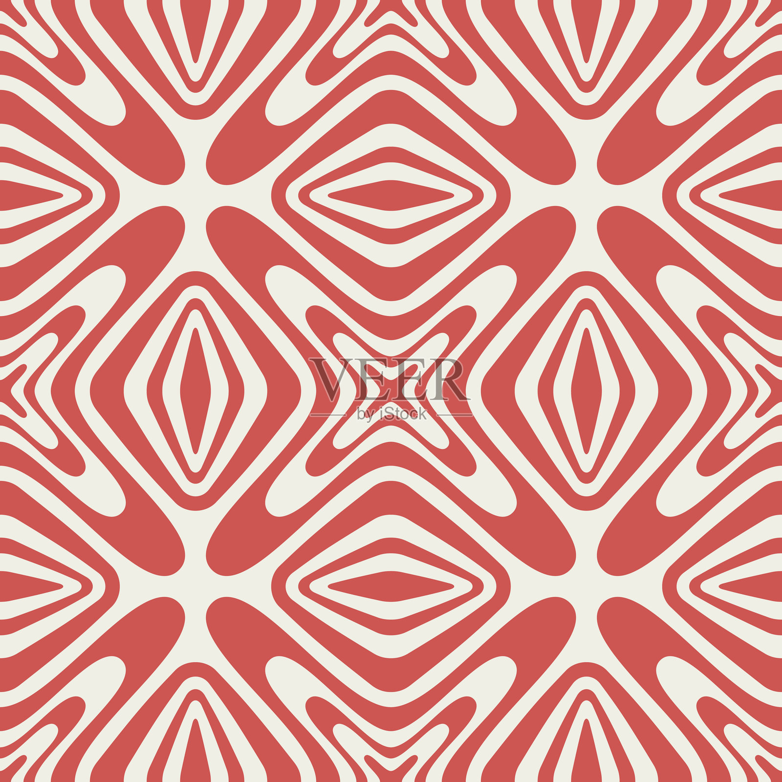 现代民族设计，白色背景上呈现抽象图案，包含同心的红色几何形状。插画图片素材