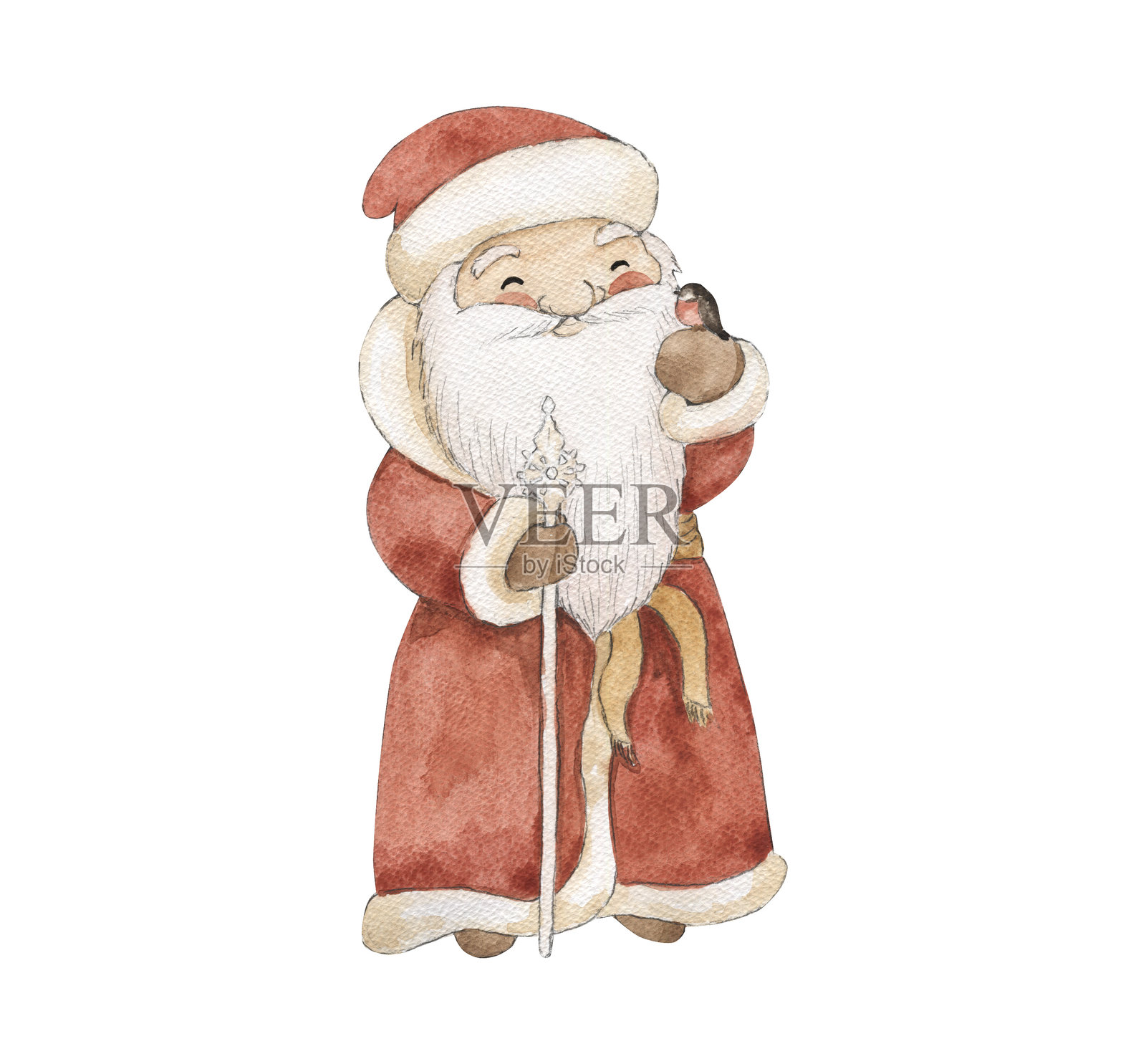 儿童水彩画风格的冬季 дед мороз 插图插画图片素材