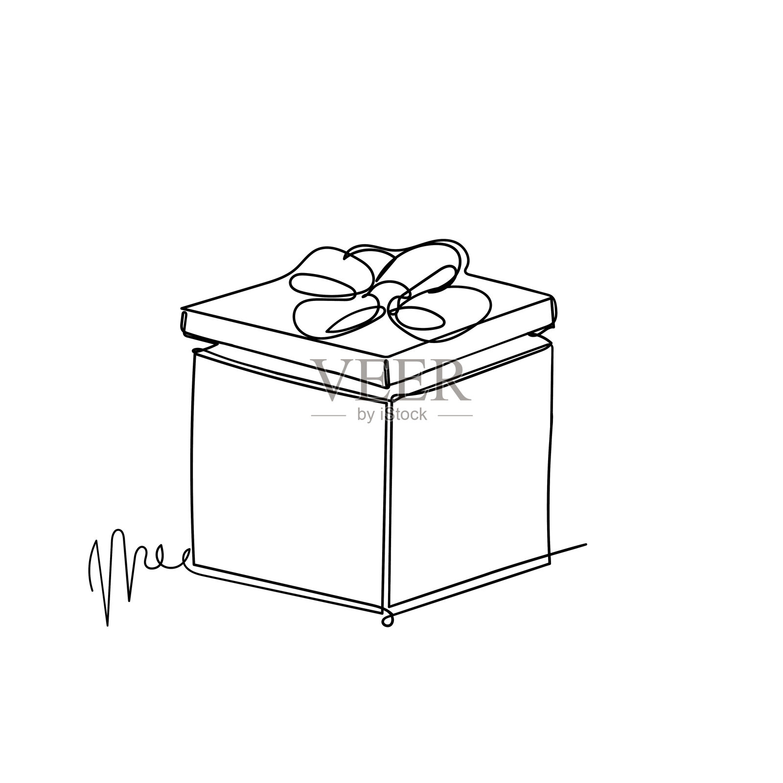 连续线条绘制的礼品盒插图插画图片素材