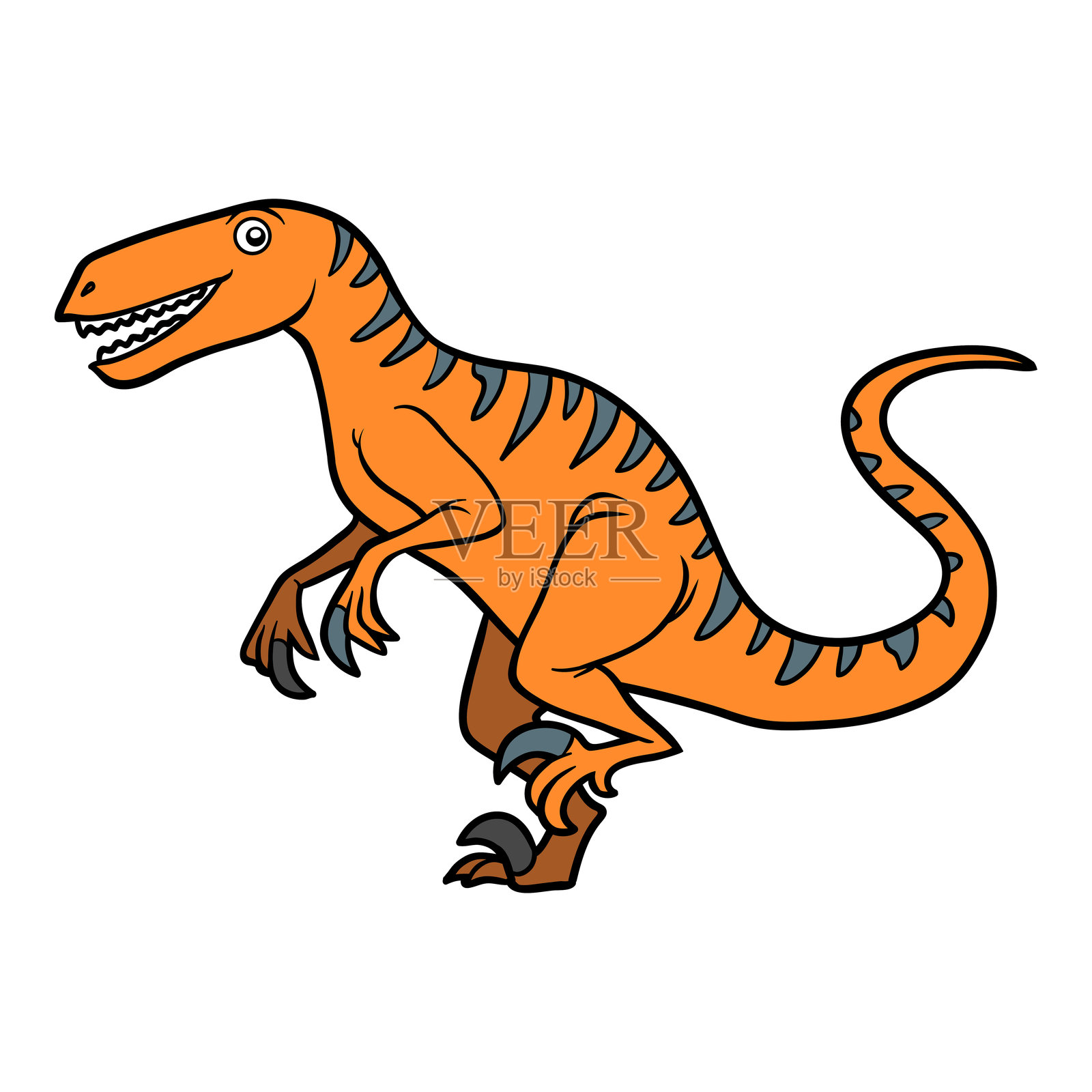 儿童卡通插图，恐龙迅猛龙插画图片素材