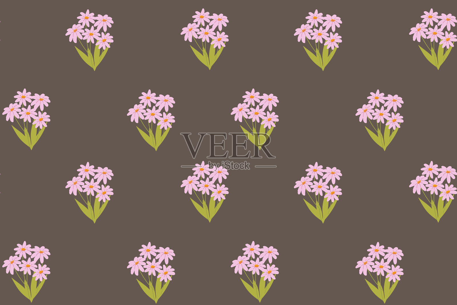 深棕色背景上的粉色花束图案插画图片素材