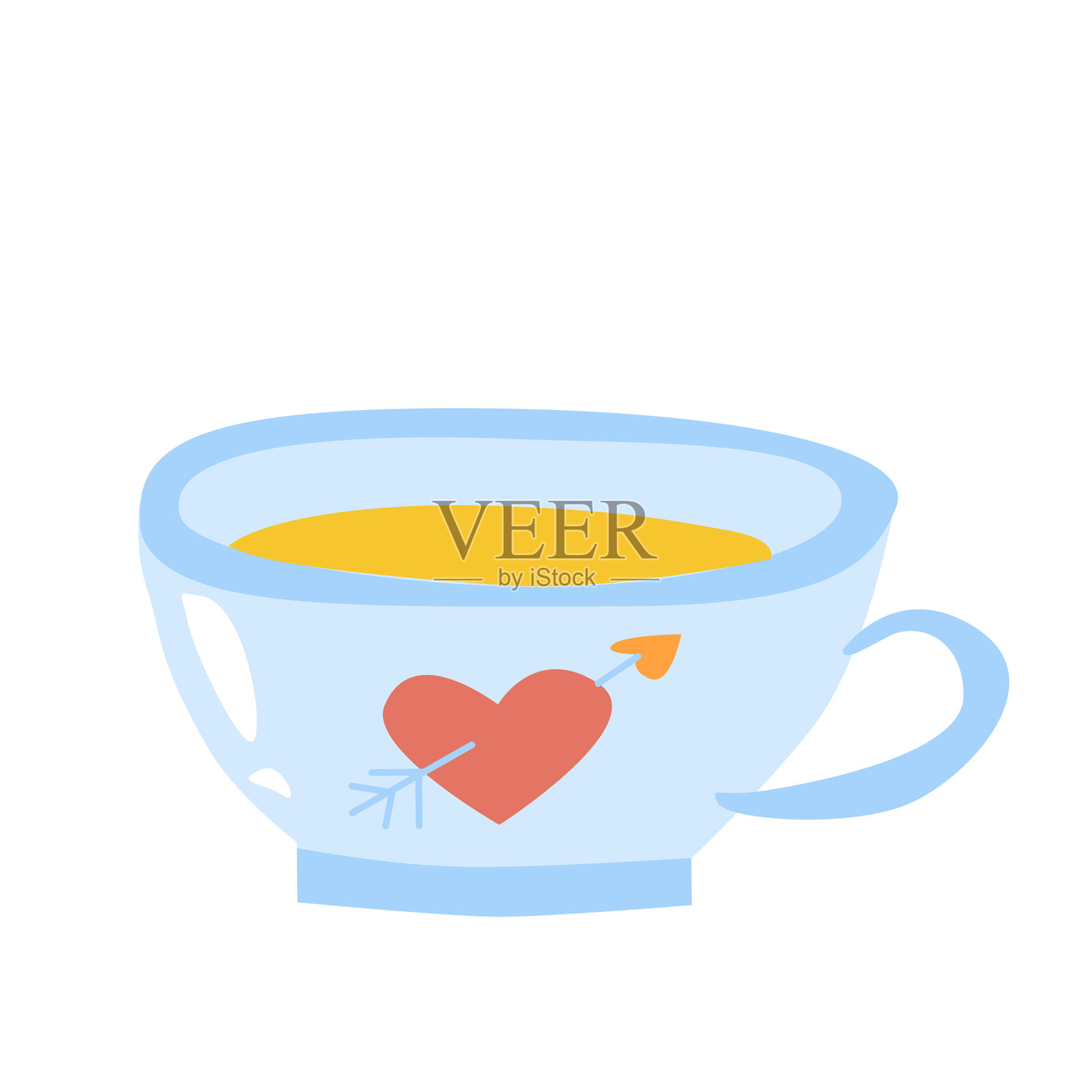 温暖的茶装满了带有心形图案的舒适蓝色杯子插画图片素材