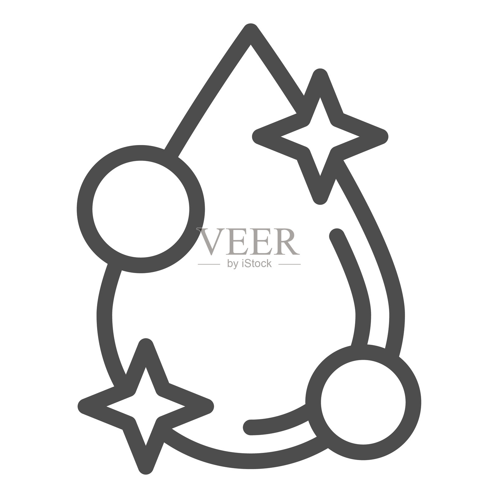 闪亮的水滴线条图标，洗衣护理概念。矢量图形。白色背景上的水滴与闪光标志，适用于移动或网页设计的轮廓风格图标。插画图片素材