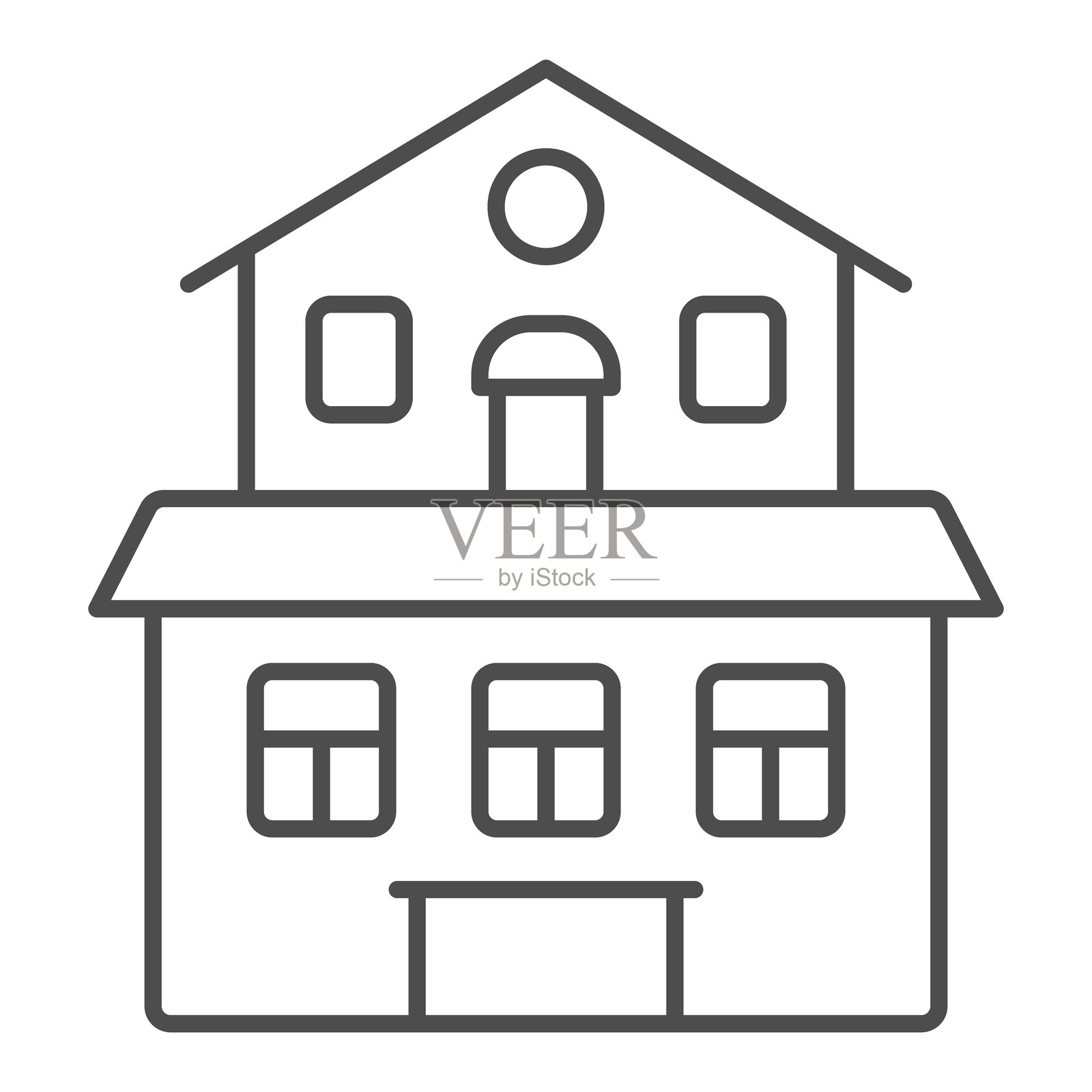 两层房屋细线图标，房地产概念。矢量图形。带有两个屋顶的乡村建筑标志，白色背景上的轮廓风格图标，适用于移动或网页设计。插画图片素材