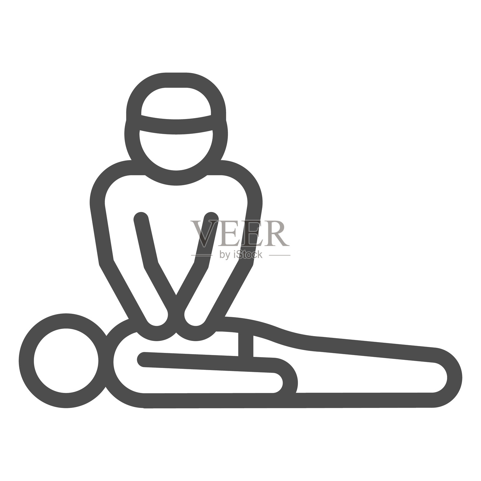 救援者进行心脏按摩线条图标，人类救援概念。矢量图形。救助者帮助他人的标志，白色背景上的轮廓风格图标，适用于移动或网页设计。插画图片素材