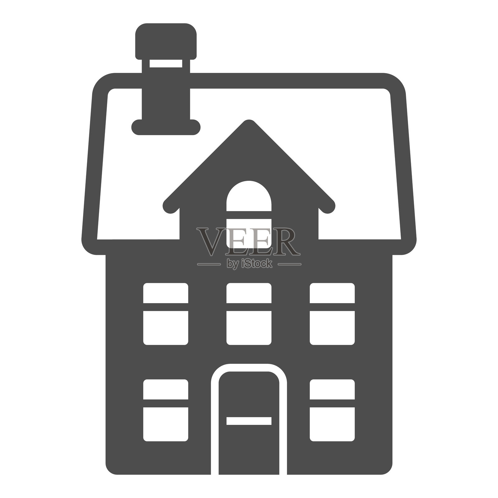 三层房屋实心图标，房地产概念。矢量图形。白色背景上的小屋建筑标志，适用于移动或网页设计的图形风格图标。插画图片素材