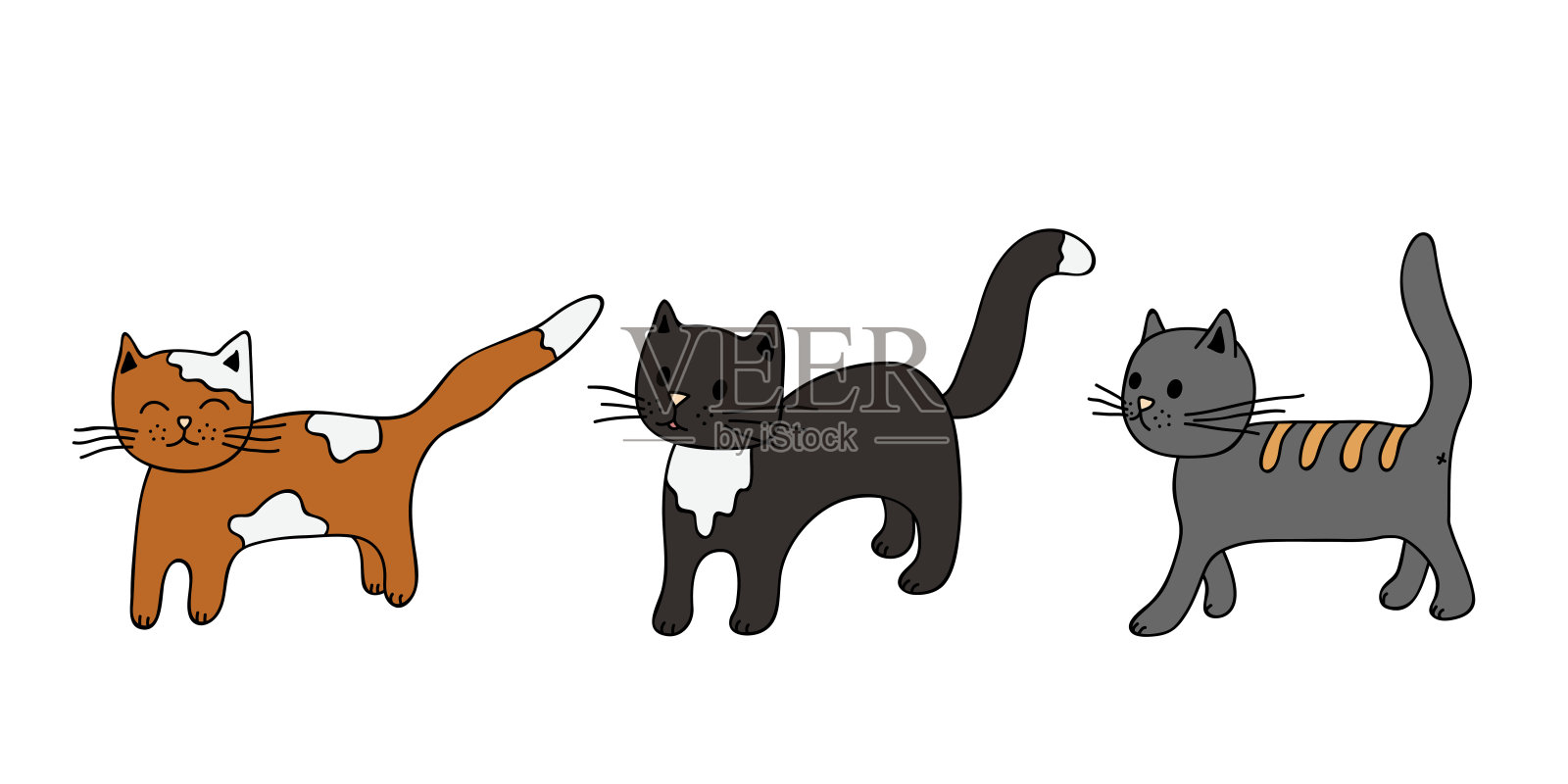 手绘猫咪剪贴画。可爱的宠物涂鸦套装插画图片素材