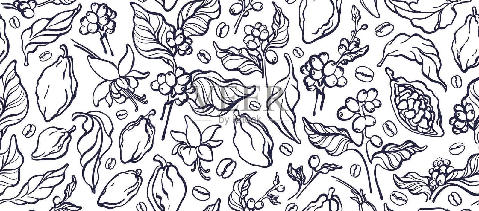 咖啡和可可无缝图案。 有机巧克力插画图片素材