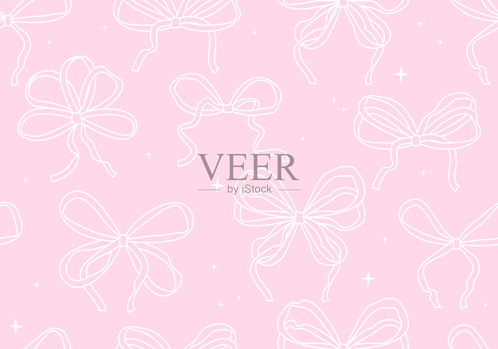 无缝图案，带有抽象的粉色丝带。复古风格的平面背景，配有蝴蝶结。可爱和芭蕾风格的美学。插画图片素材