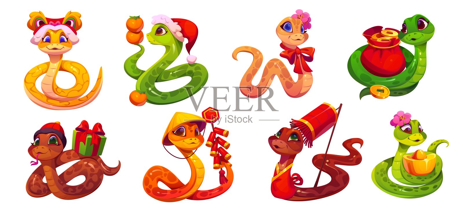 2025年中国新年的卡通蛇角色插画图片素材