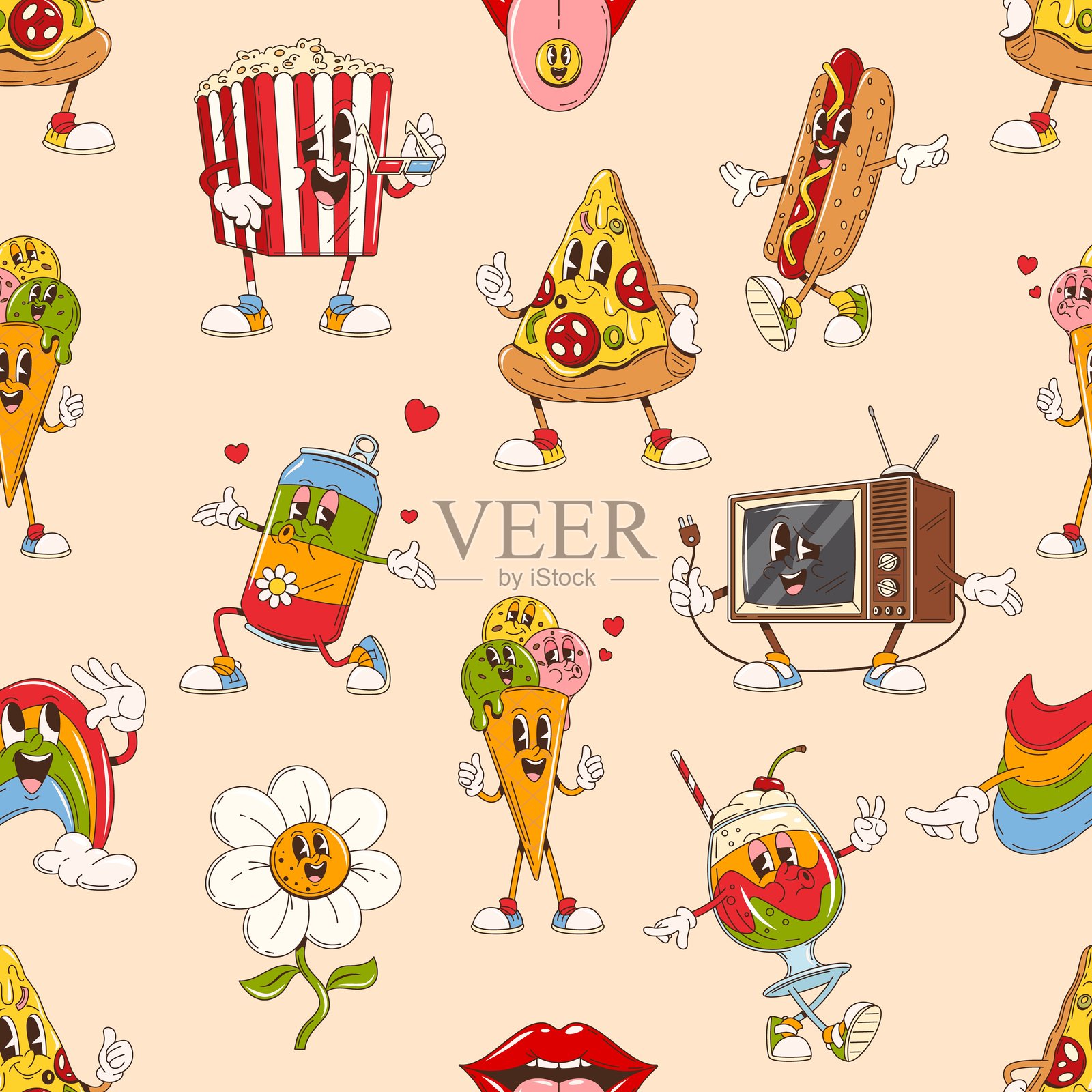 卡通搞笑的时尚角色无缝图案插画图片素材