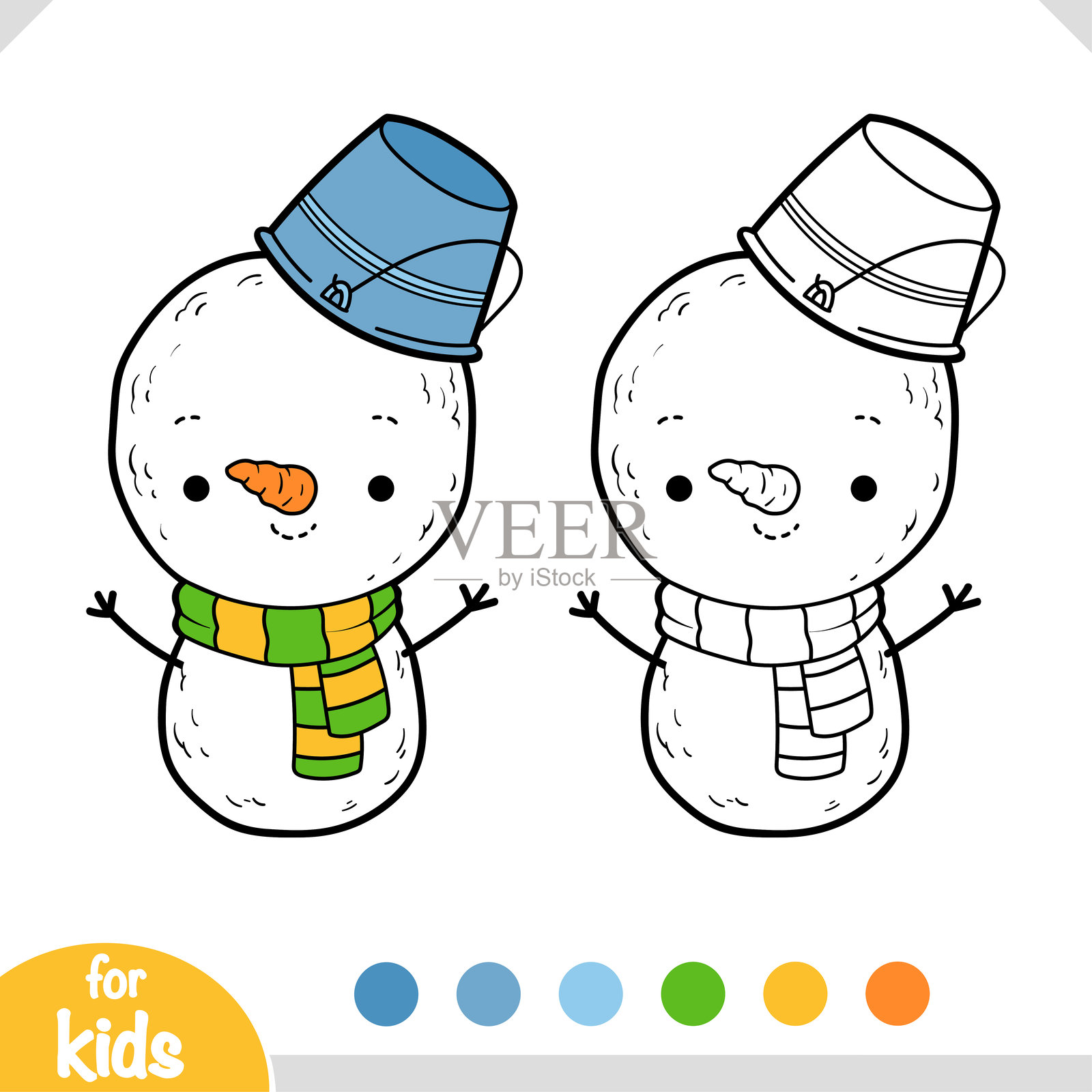 儿童涂色书，雪人插画图片素材