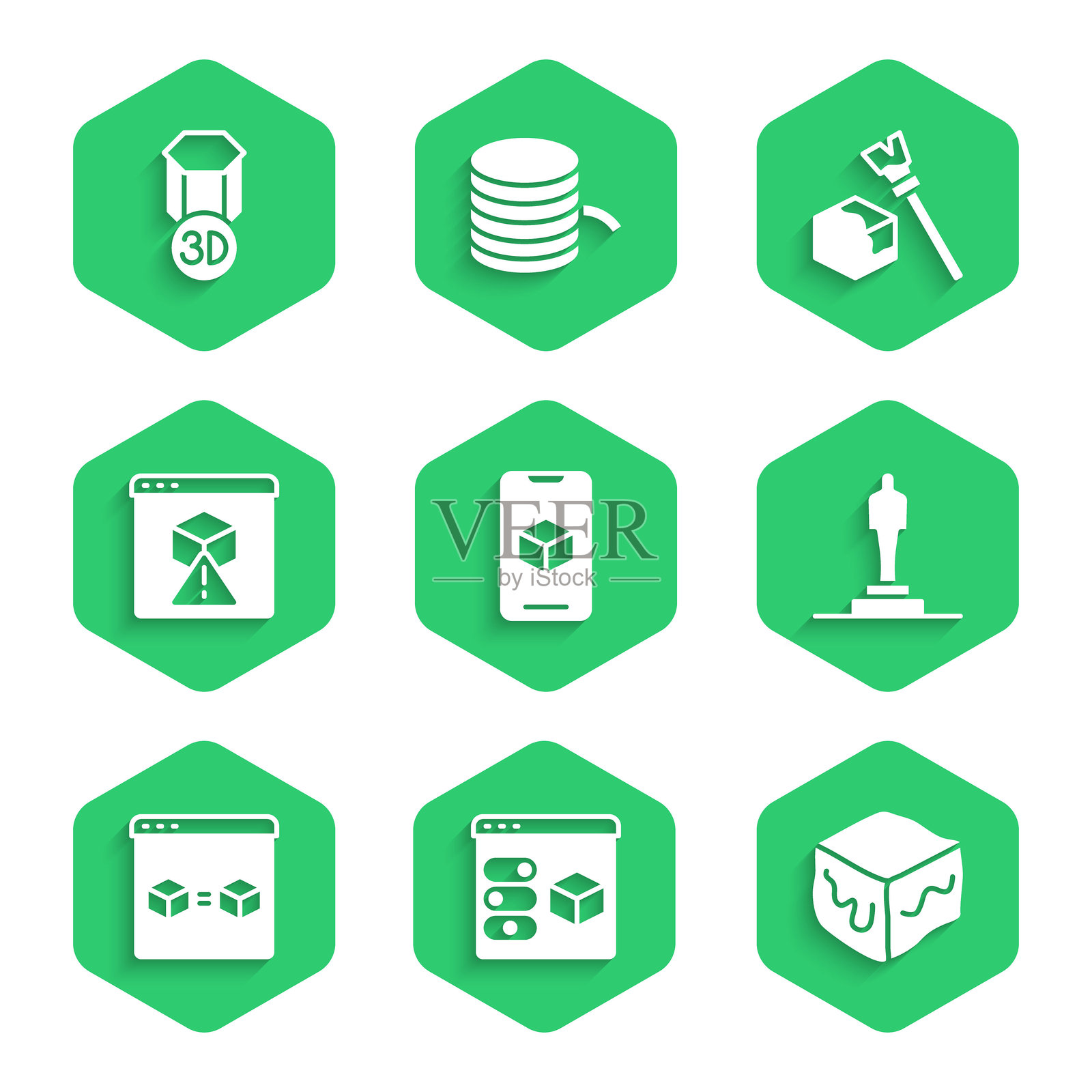 3D打印机软件，等轴测立方体，模型，完美复制，图标。矢量插画图片素材