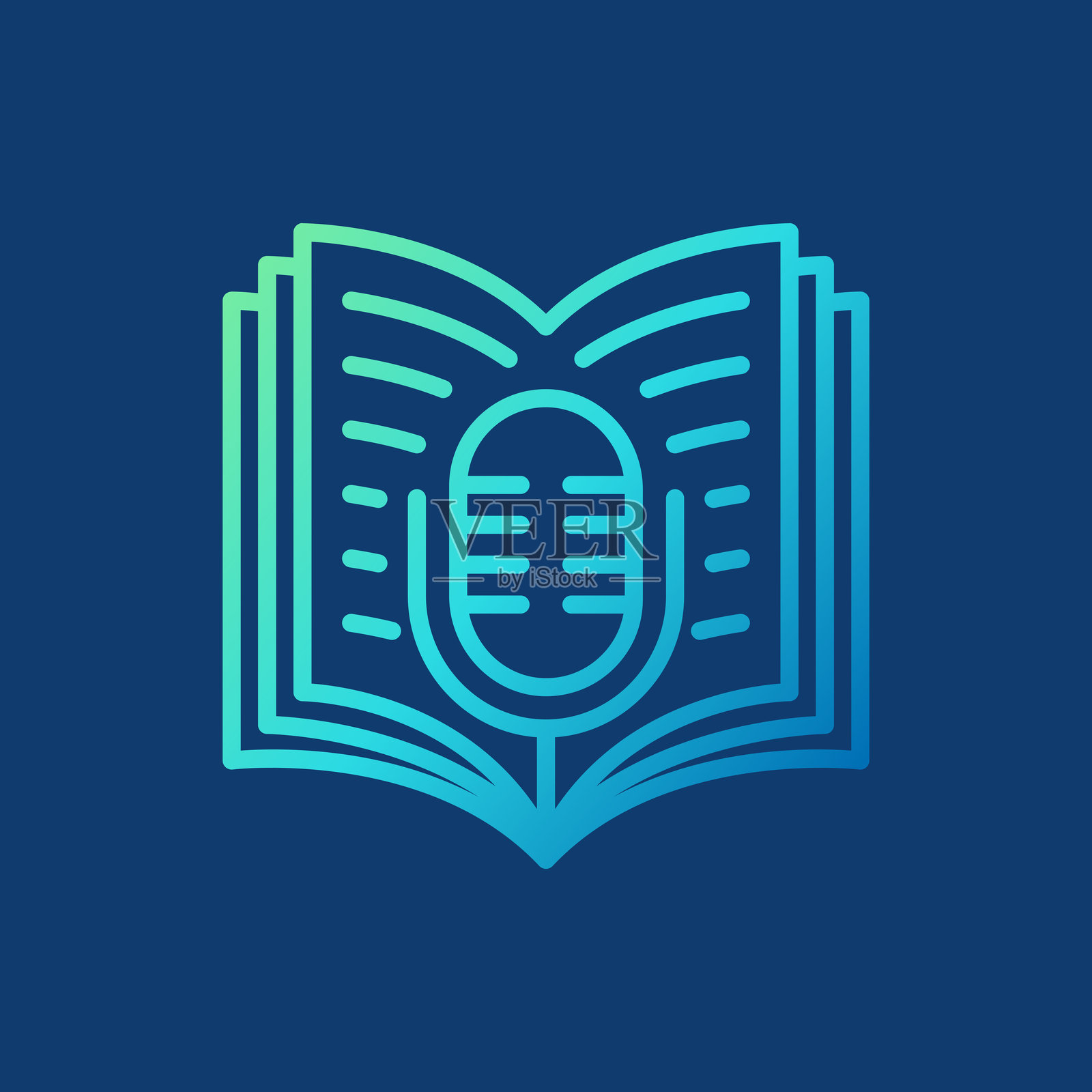 音频教育标志，带有抽象书籍和麦克风录音符号插画图片素材