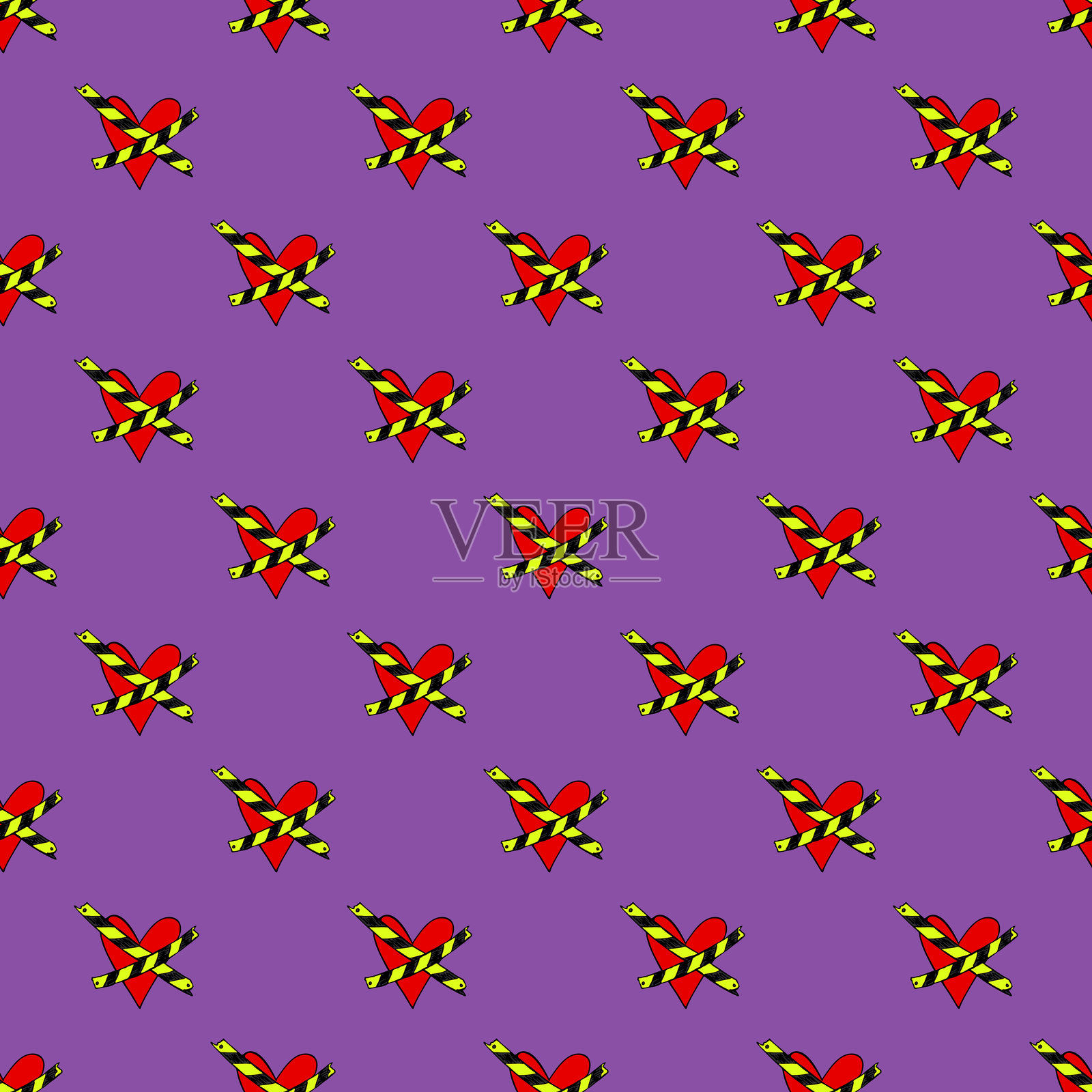 无缝图案，手绘心形涂鸦，适用于装饰印刷、包装纸、贺卡和面料插画图片素材