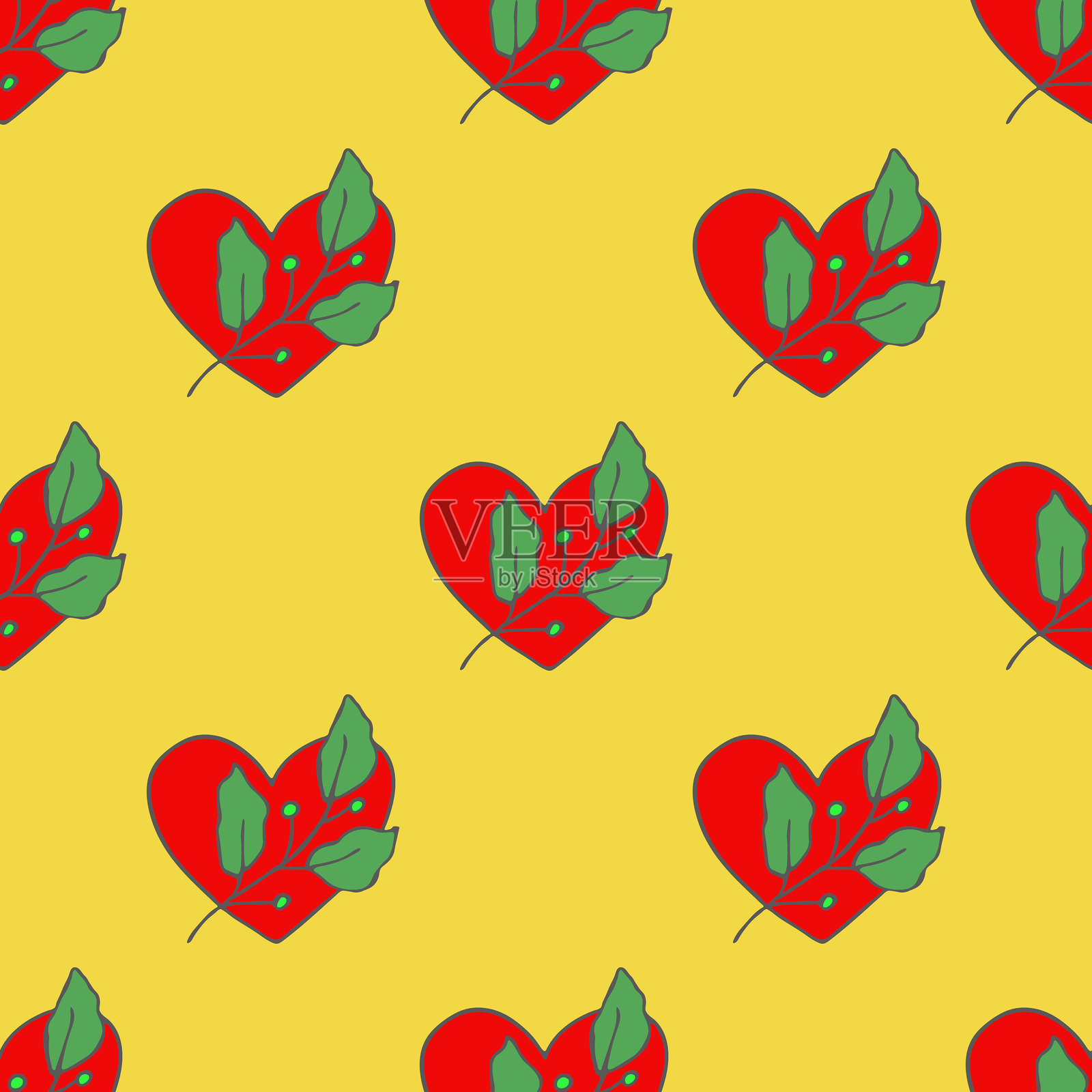 无缝图案，手绘心形涂鸦，适用于装饰印刷、包装纸、贺卡和面料插画图片素材