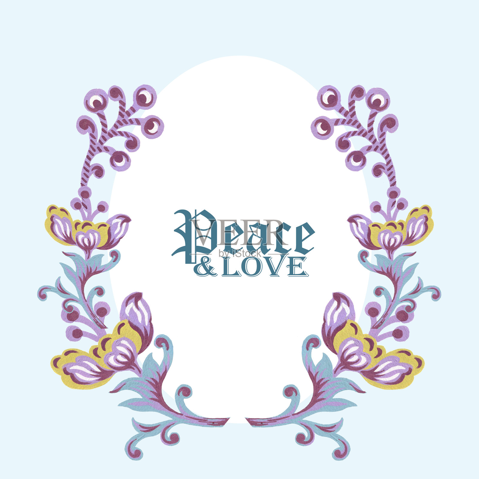 热带幻想花卉阿拉伯东部花环框架和手绘花束插画图片素材